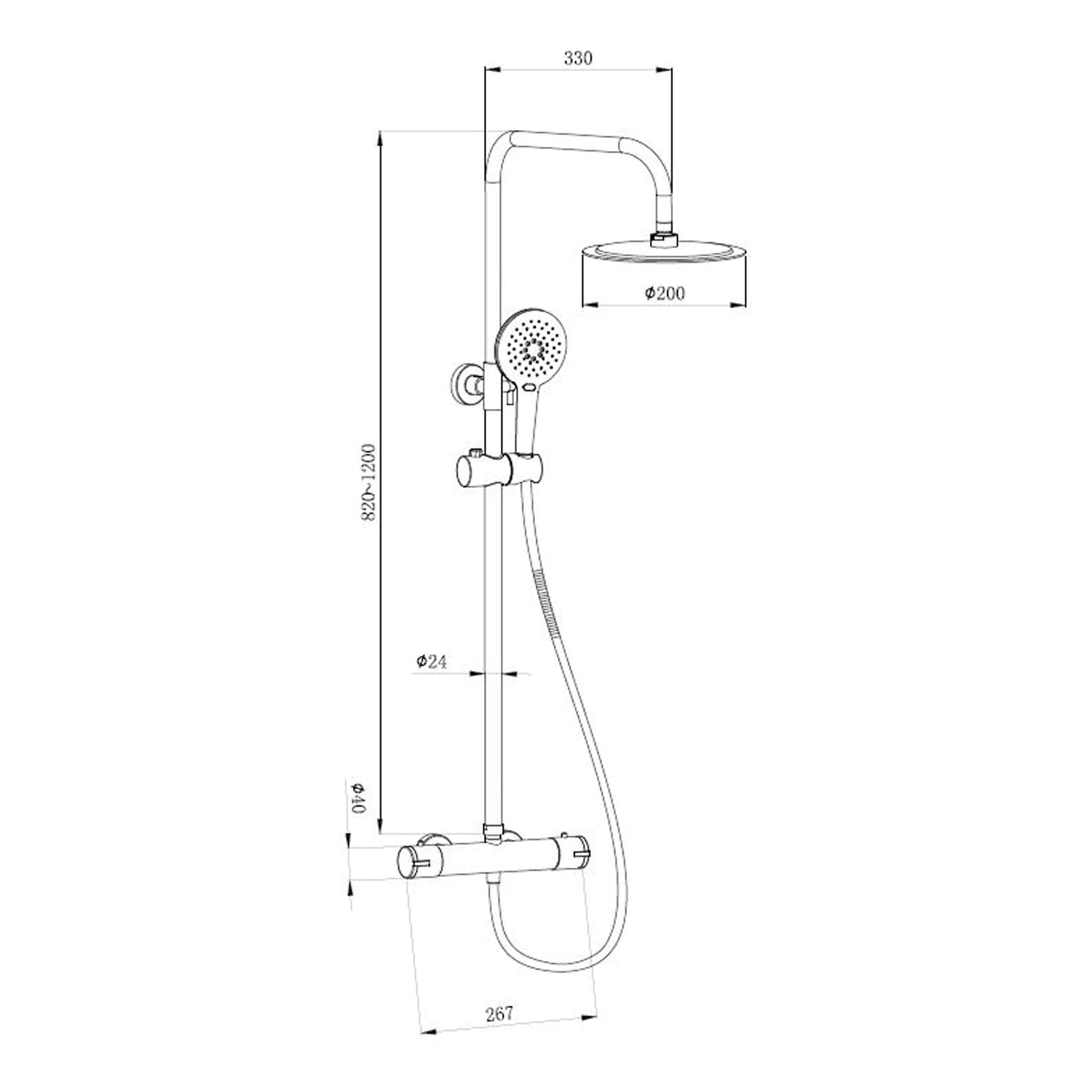 Flexible shower head and overhead rain shower fitting with adjustable height, modern bathroom shower system for versatile bath upgrades.
