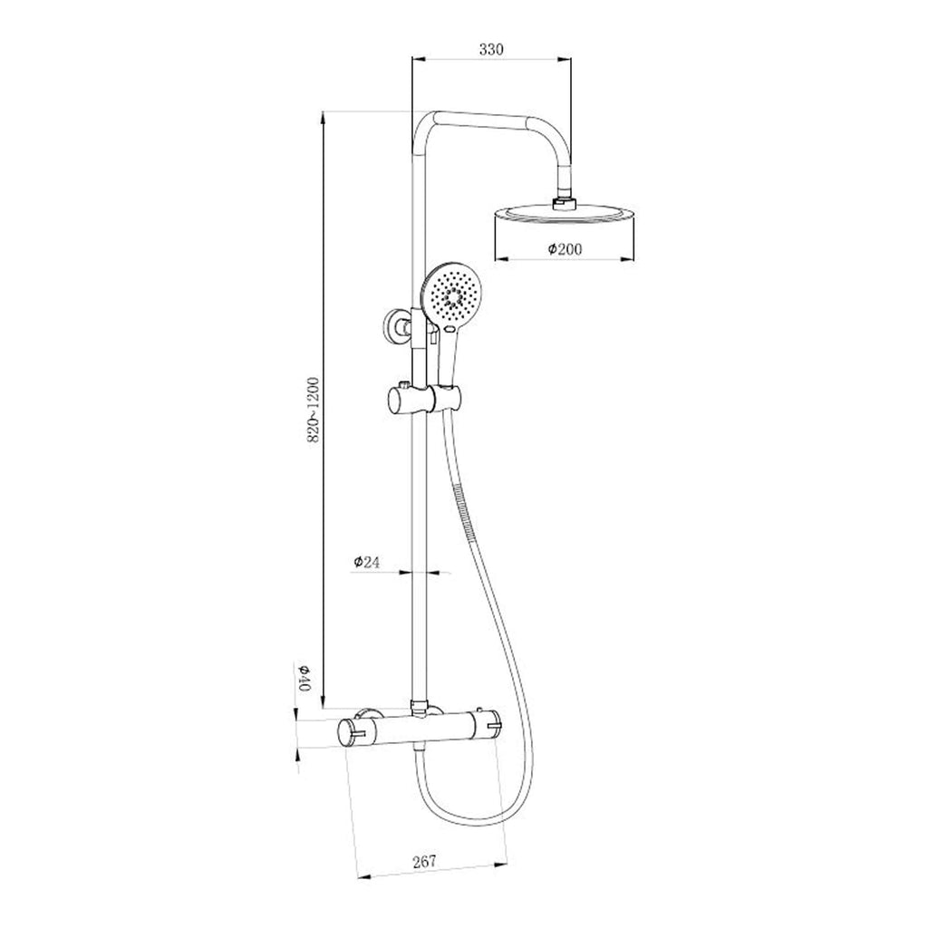 Flexible shower head and overhead rain shower fitting with adjustable height, modern bathroom shower system for versatile bath upgrades.