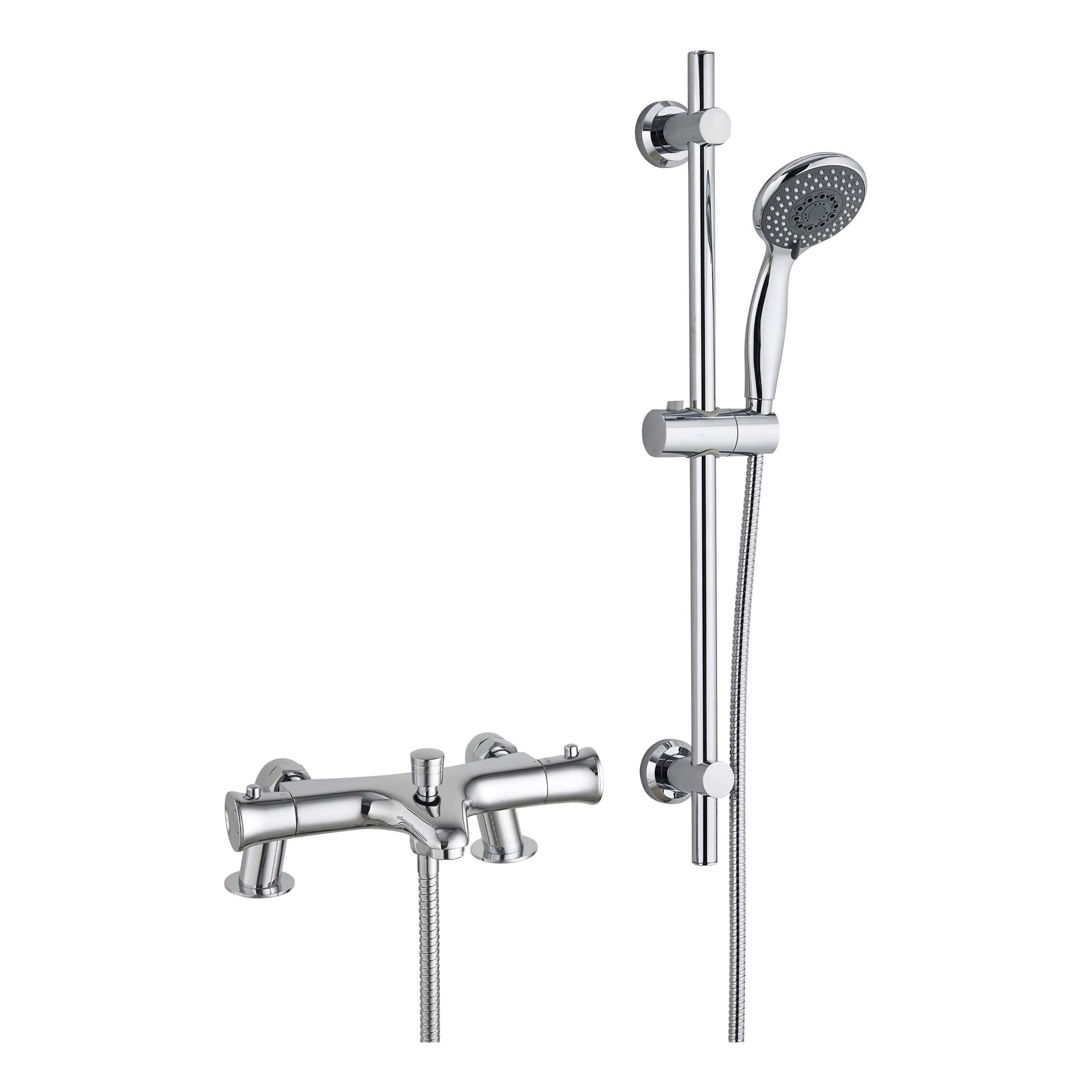 Chrome bathroom shower mixer with hand shower and adjustable sliding rail, modern design, ideal for renovation and home improvement.