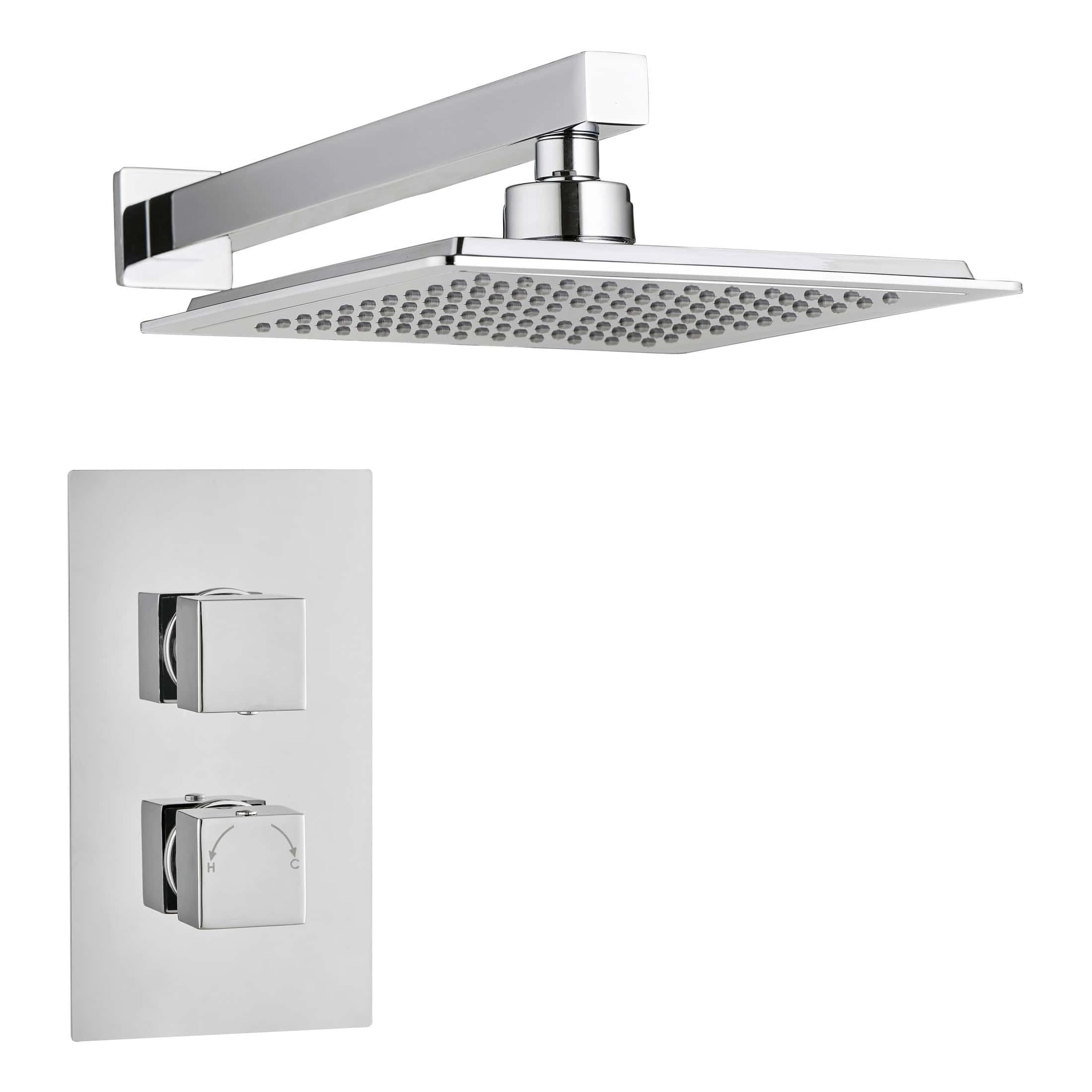 Sleek chrome shower head with adjustable wall mount and temperature control panel, ideal for modern bathroom renovations and high-quality shower systems.