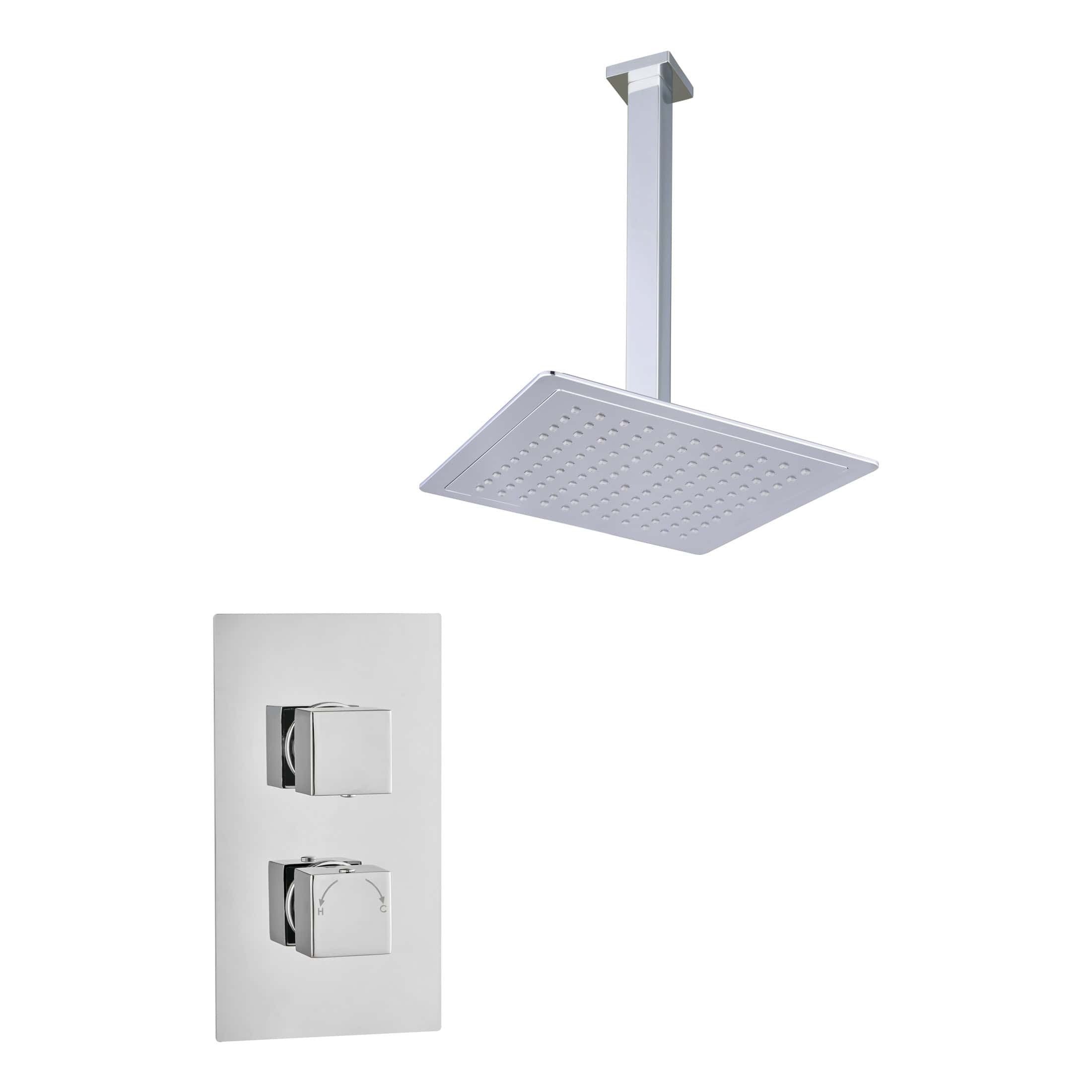 High-quality shower system with square rainfall head and chrome control panel perfect for modern bathrooms. Durable and stylish design for an enhanced shower experience.