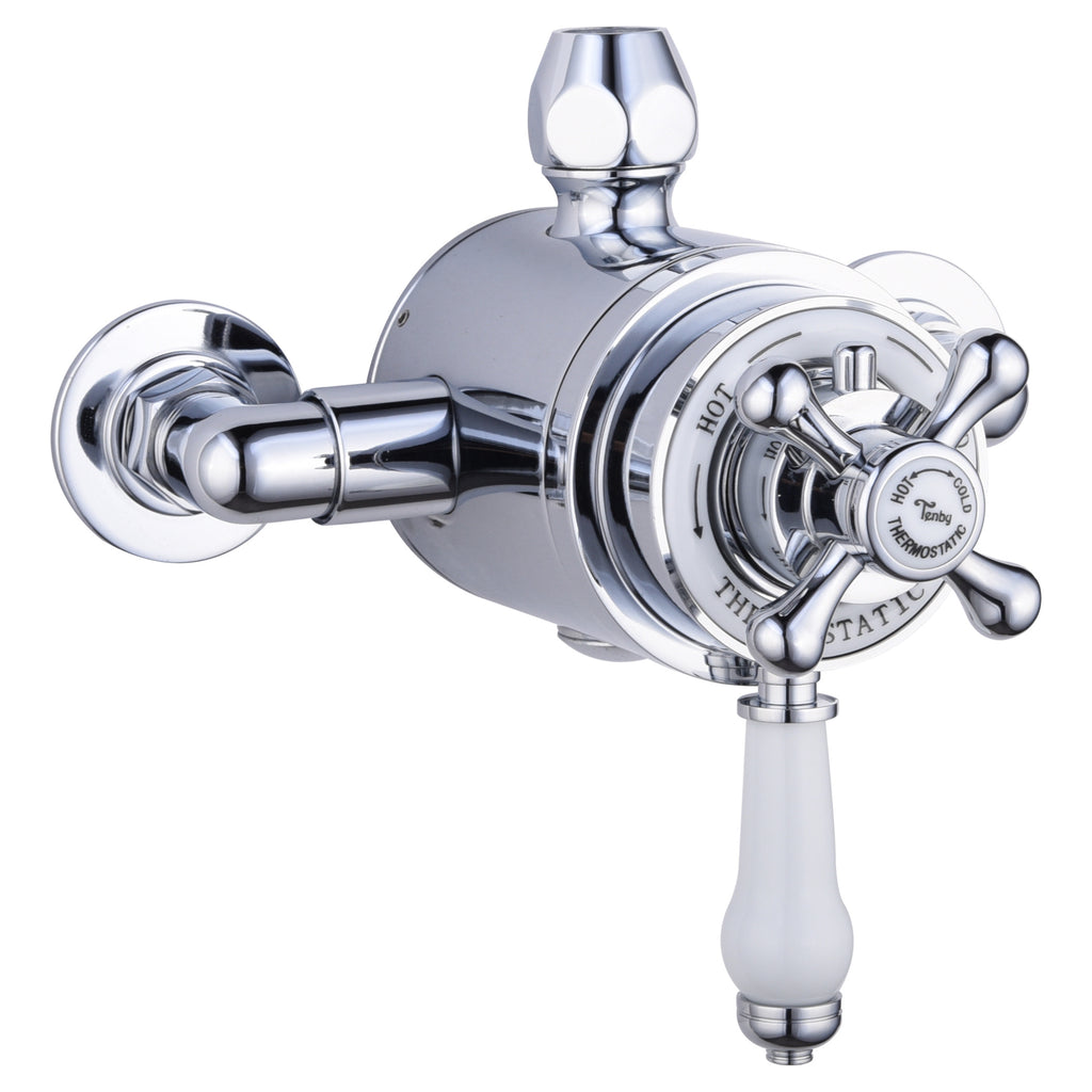 Tailored Tenby Traditional 2 Outlet Concentric Thermostatic Exposed Shower Valve With Concealing Plate - Chrome - 19