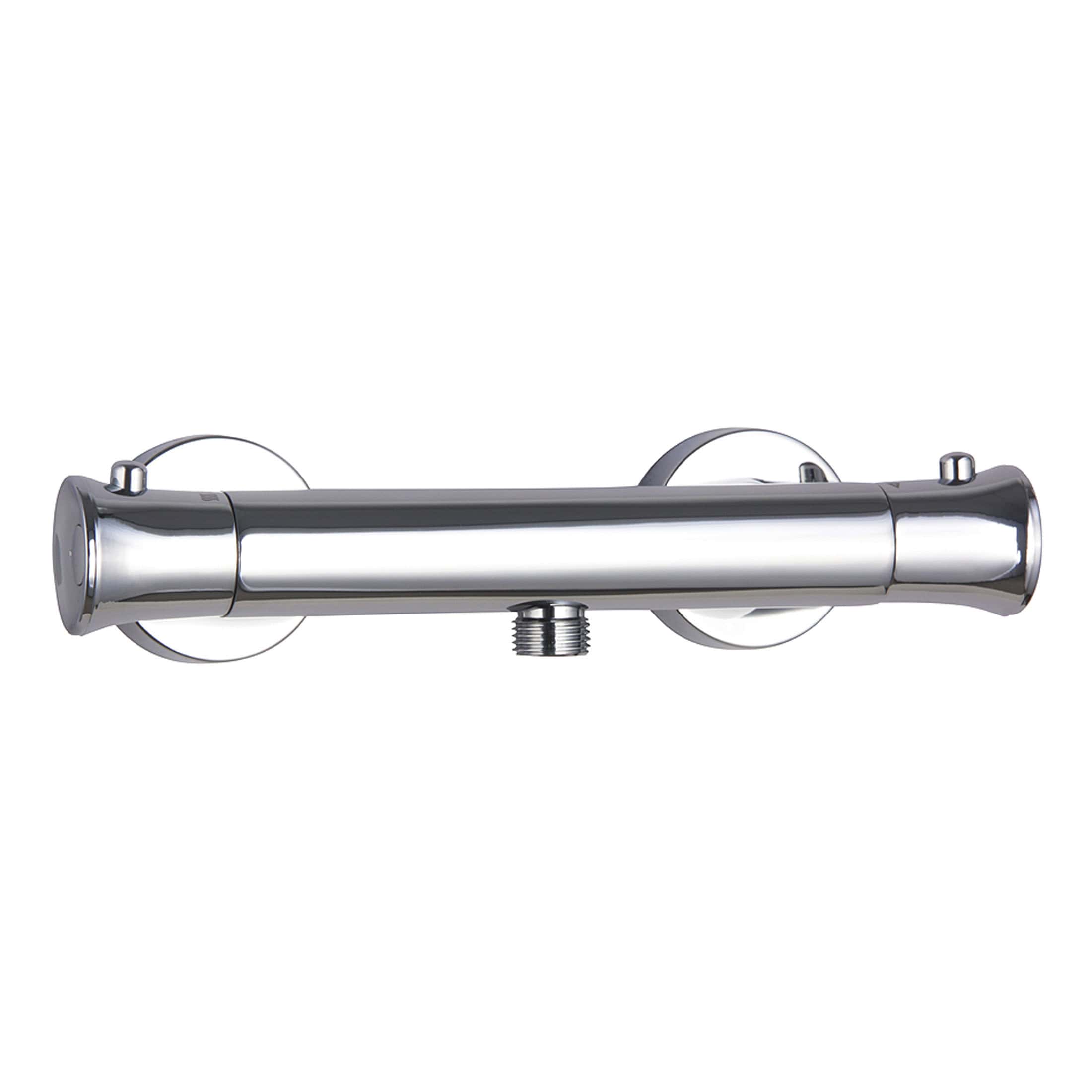 Polished chrome bathroom shower pipe fitting with wall mounts and waterproof design, ideal for modern ensuite and wet room setups.