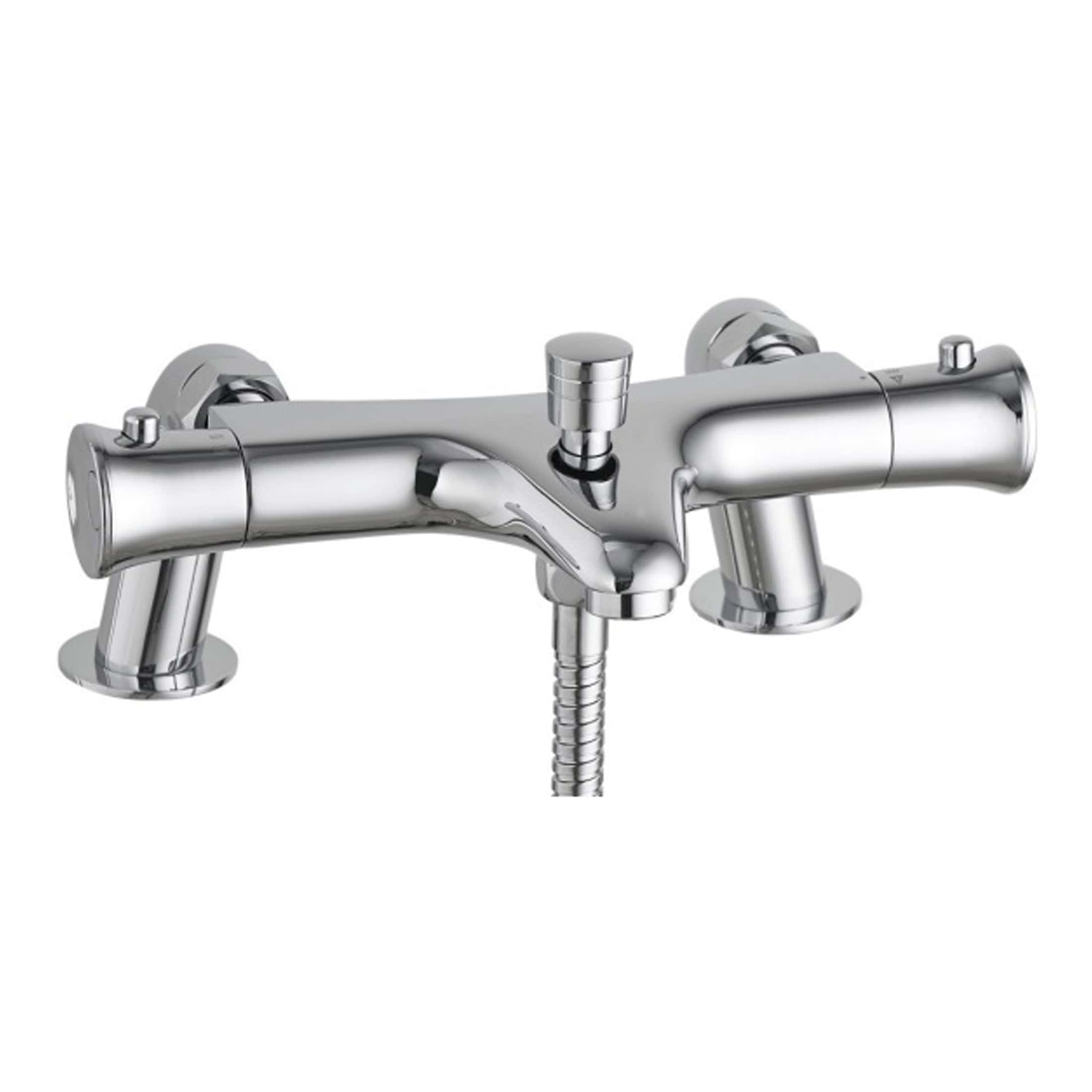 Chrome bathroom sink mixer tap with dual handles and a flexible shower hose, ideal for modern bathroom renovations. Durable and stylish, perfect for contemporary bathrooms.