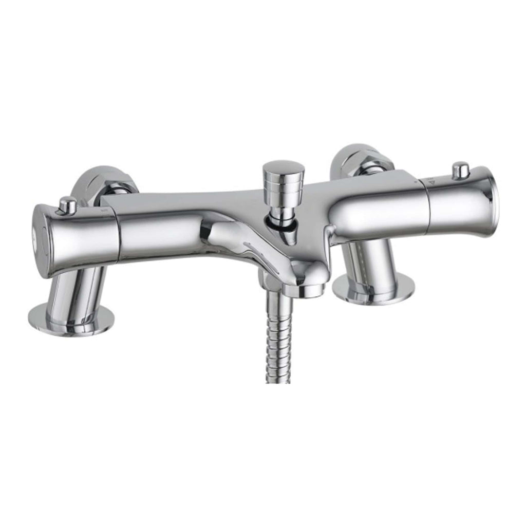 Chrome bathroom sink mixer tap with dual handles and a flexible shower hose, ideal for modern bathroom renovations. Durable and stylish, perfect for contemporary bathrooms.