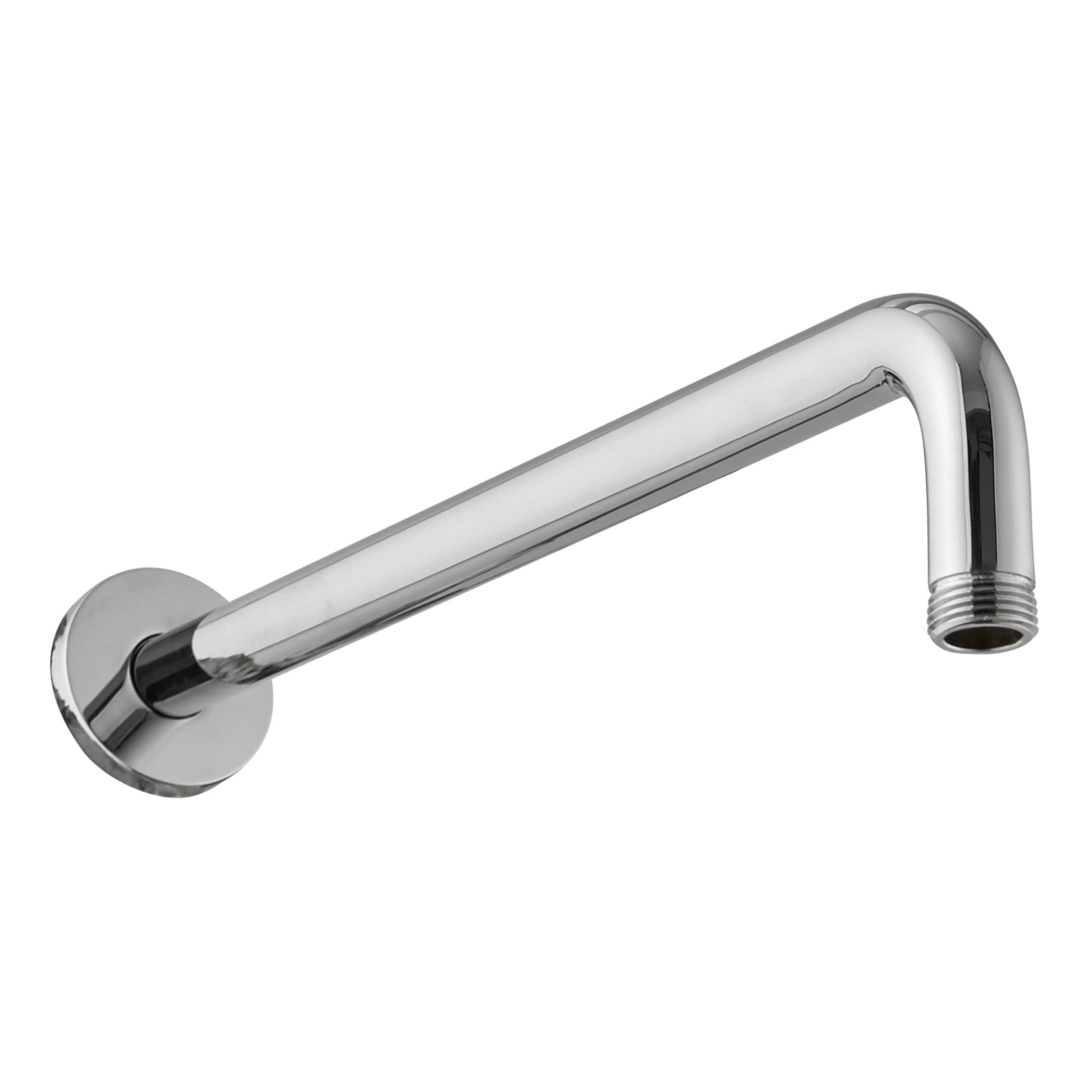 Polished chrome wall-mounted bathroom shower arm, durable and easy to install. Perfect for modern bathroom fixtures and creating a sleek shower setup.