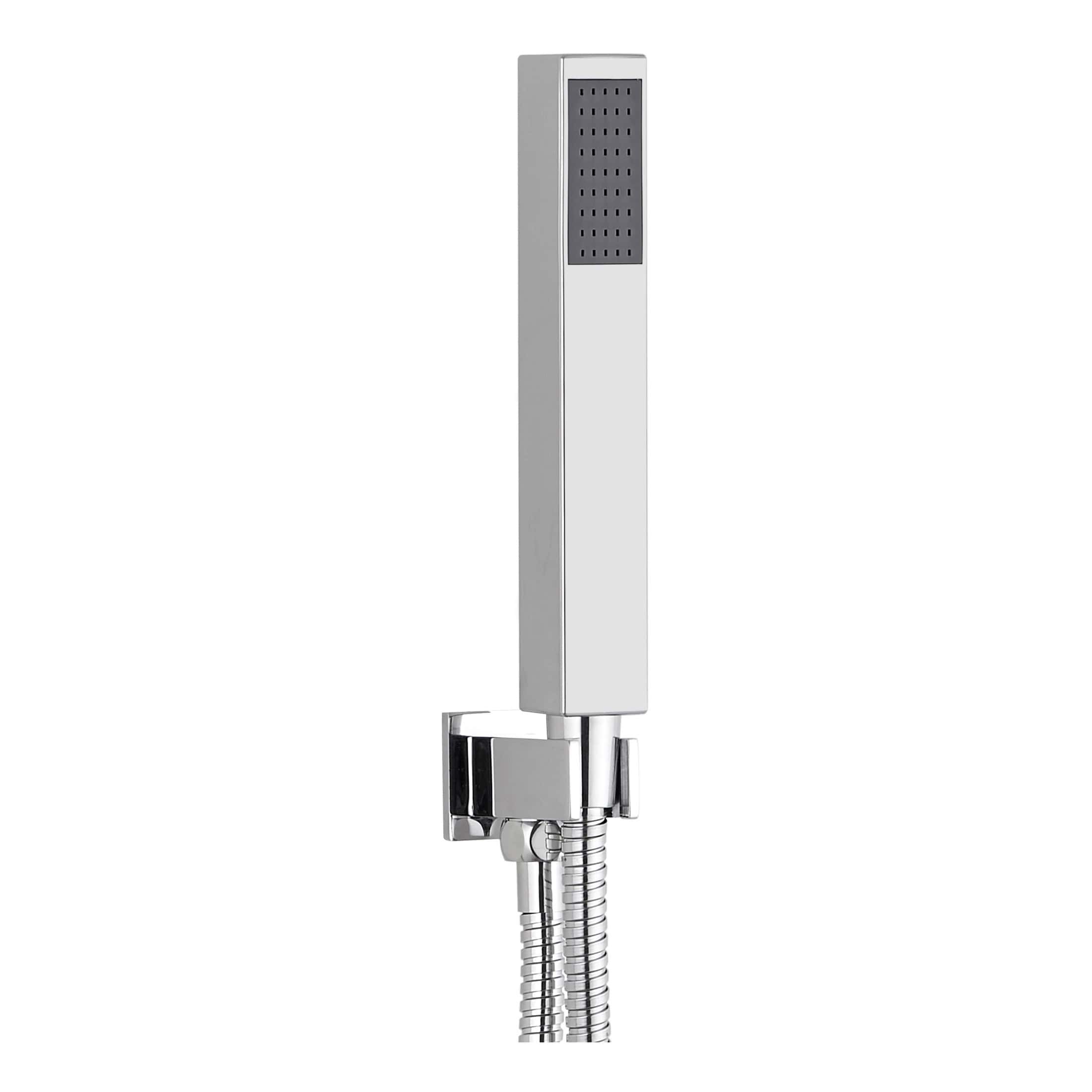 Shower hand spray with modern chrome finish for bathroom, sleek design, adjustable height, and durable construction. Perfect for a contemporary bathroom upgrade.