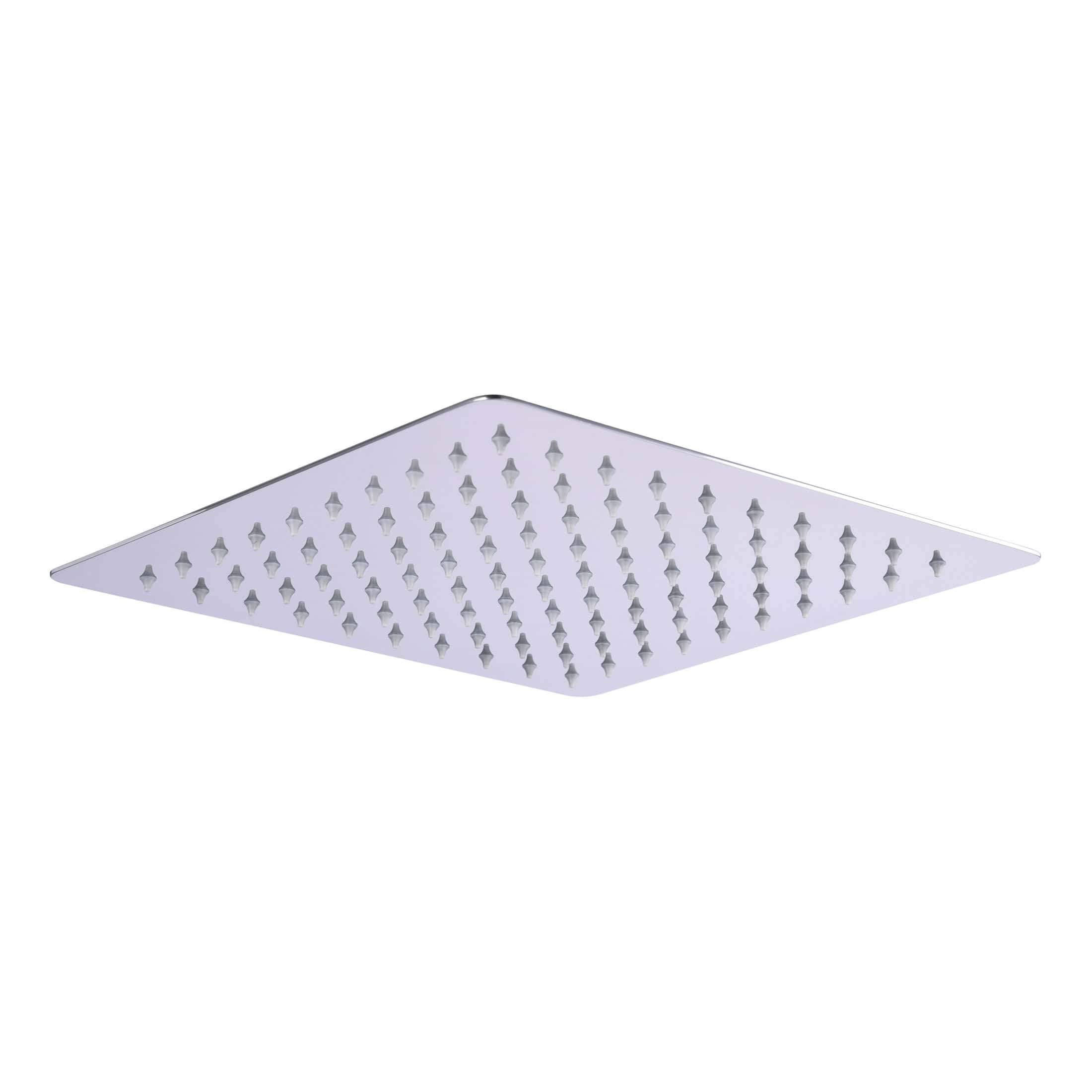 Sleek square rainfall shower head with multiple water jets, modern bathroom fixture, chrome finish for a luxury shower experience, perfect for contemporary bathroom renovations.