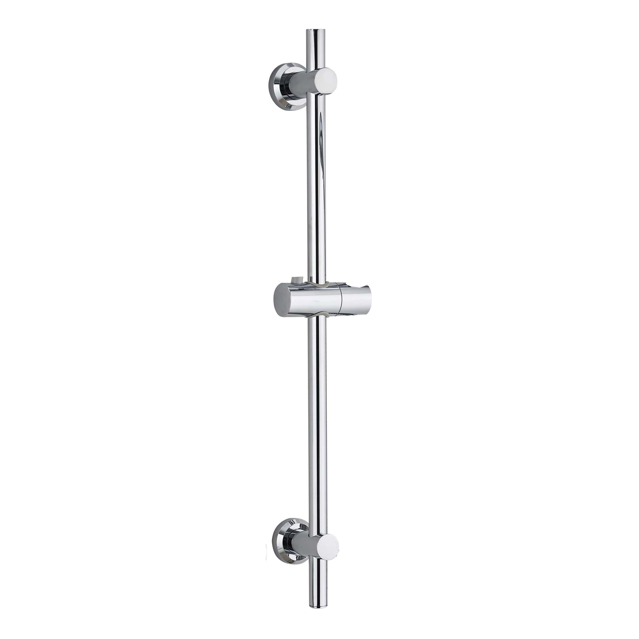 Chrome shower slide rail with adjustable bracket and handheld shower holder, modern bathroom shower accessory.