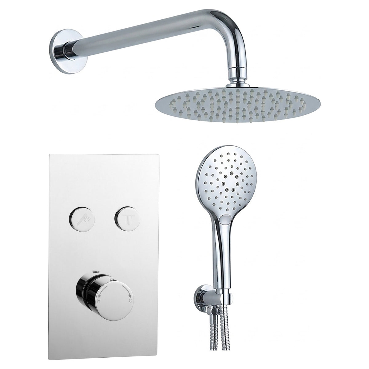 Tailored Round 2 Outlet Twin Push Button Concealed Shower Valve With Overhead Kit - Chrome - 134