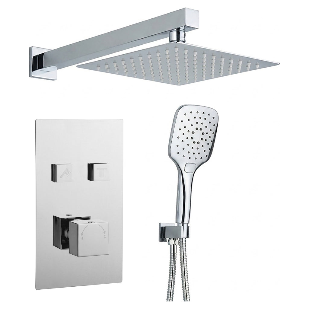 Tailored Square 2 Outlet Twin Push Button Concealed Shower Valve With Overhead Kit - Chrome - 137