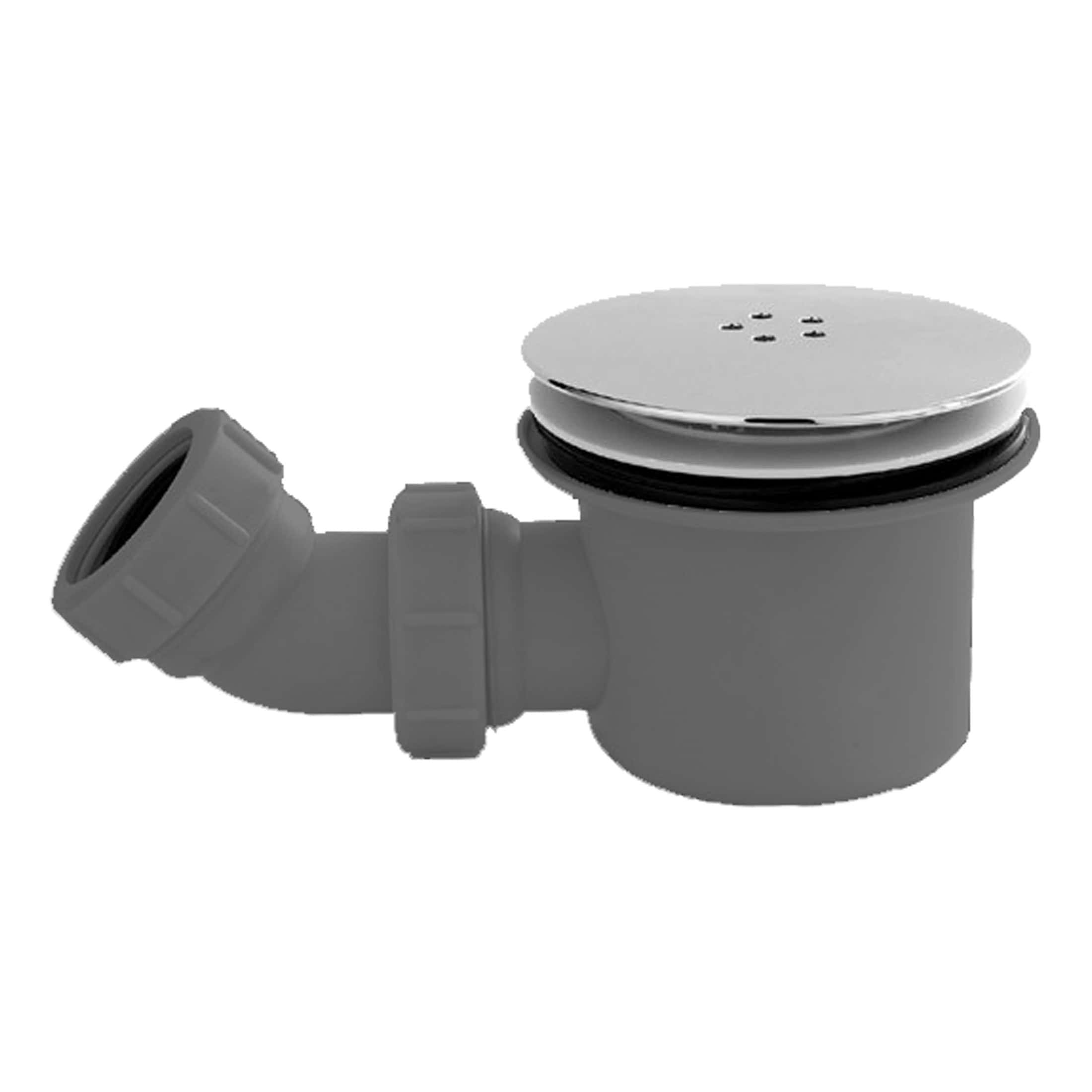 Flexible grey plastic bathroom drain trap with sealing ring, designed for effective plumbing in modern bathroom installations. Suitable for shower, sink, or bathtub drain systems.