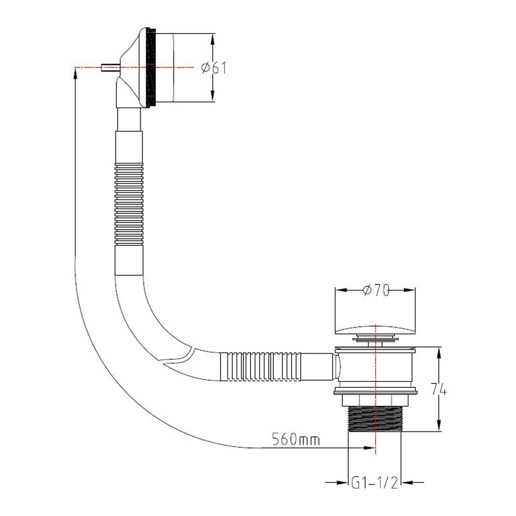 Flexible sink drain pipe with dimensions and adjustable fittings for bathroom plumbing installation.