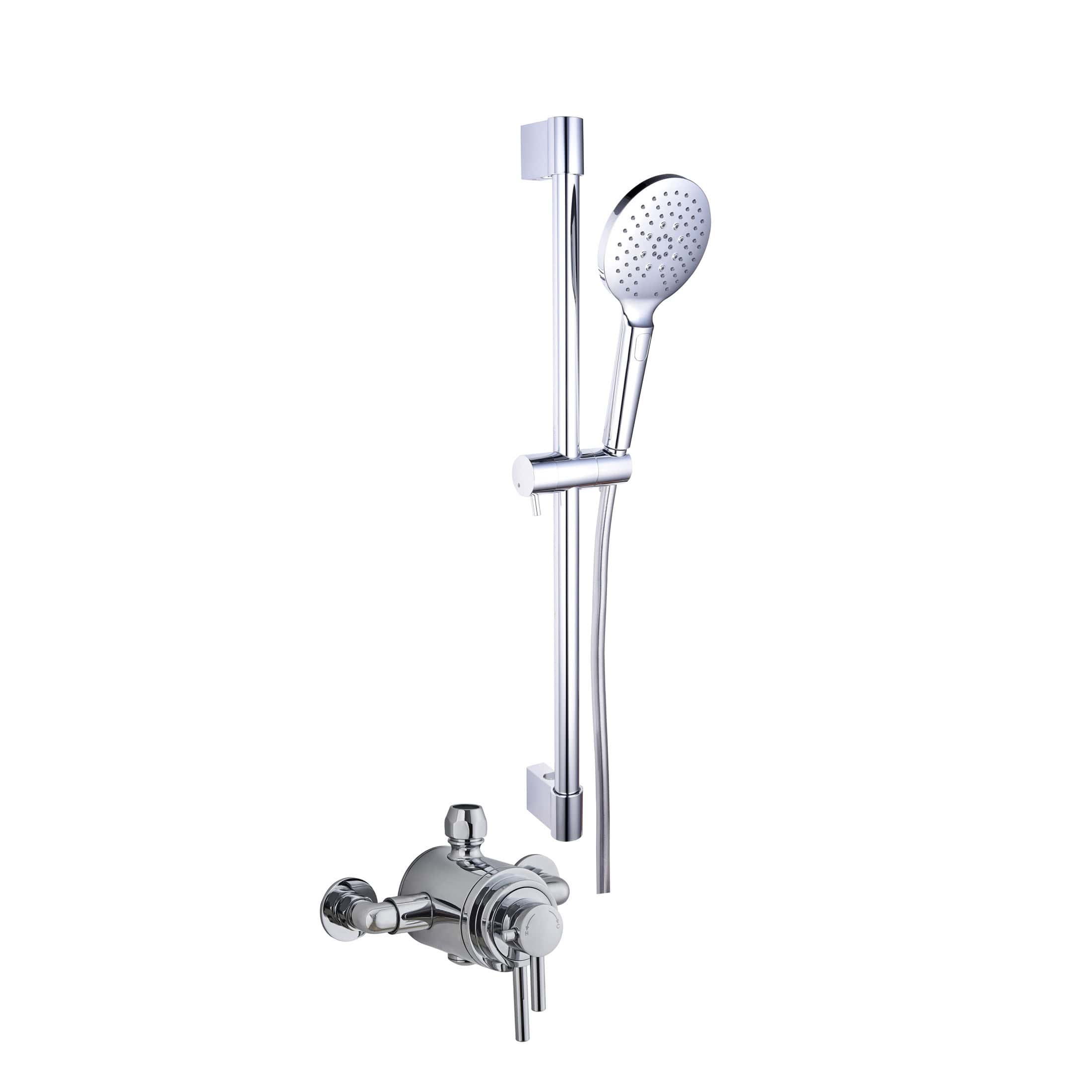 High-quality chrome bathroom shower unit with handheld showerhead, wall mount and mixer tap - perfect for modern Bubly Bathrooms setups.