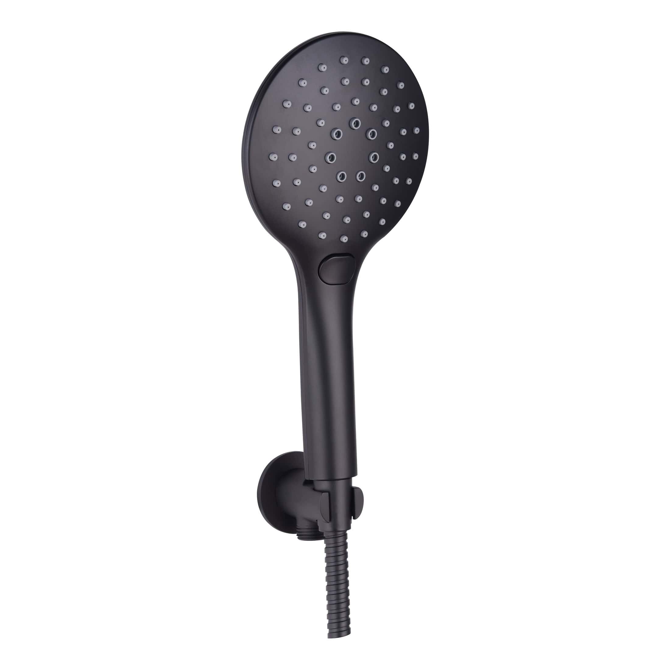 High-quality black handheld shower head with multiple spray settings, wall mount, and flexible hose, ideal for modern bathroom bathrooms, providing a luxurious shower experience.