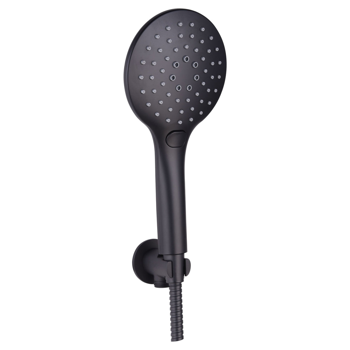 Tailored Round Shower Handset With Wall Outlet Elbow, Bracket And Hose, Black
