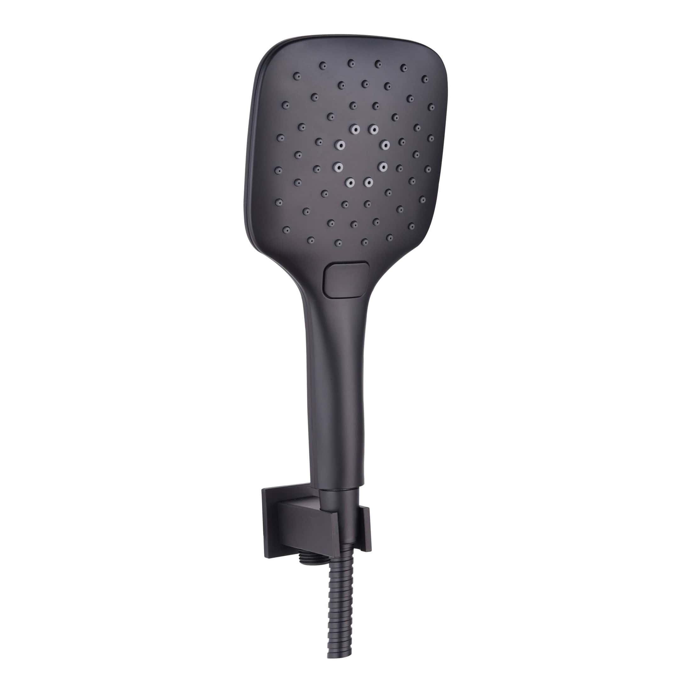 Modern black handheld shower head with multiple spray nozzles, designed for luxury bathrooms. Ideal for enhancing bathroom comfort and functionality with sleek black fixtures.