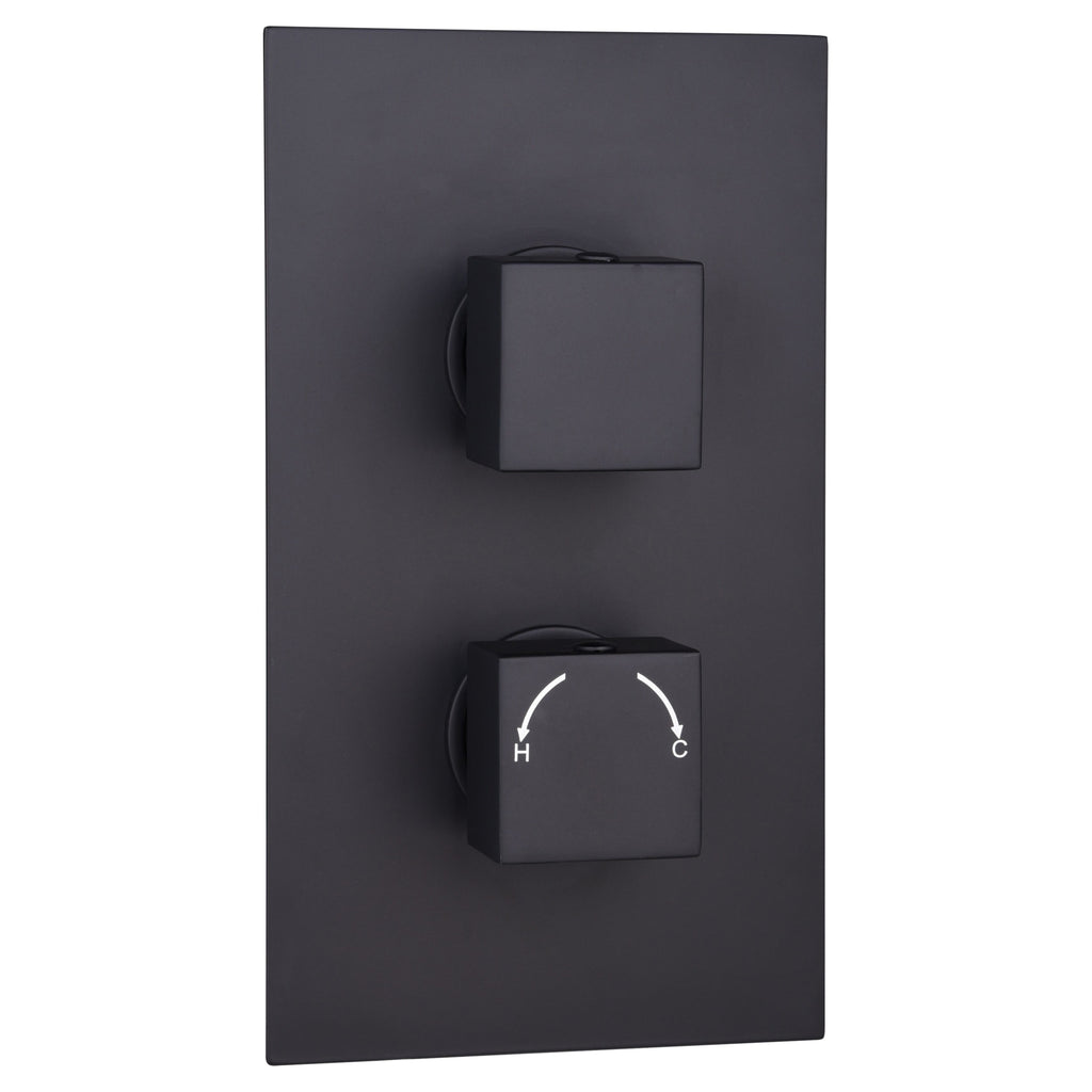 Tailored Square Thermostatic 2 Outlet 2 Handel Concealed Shower Valve - Black - 190