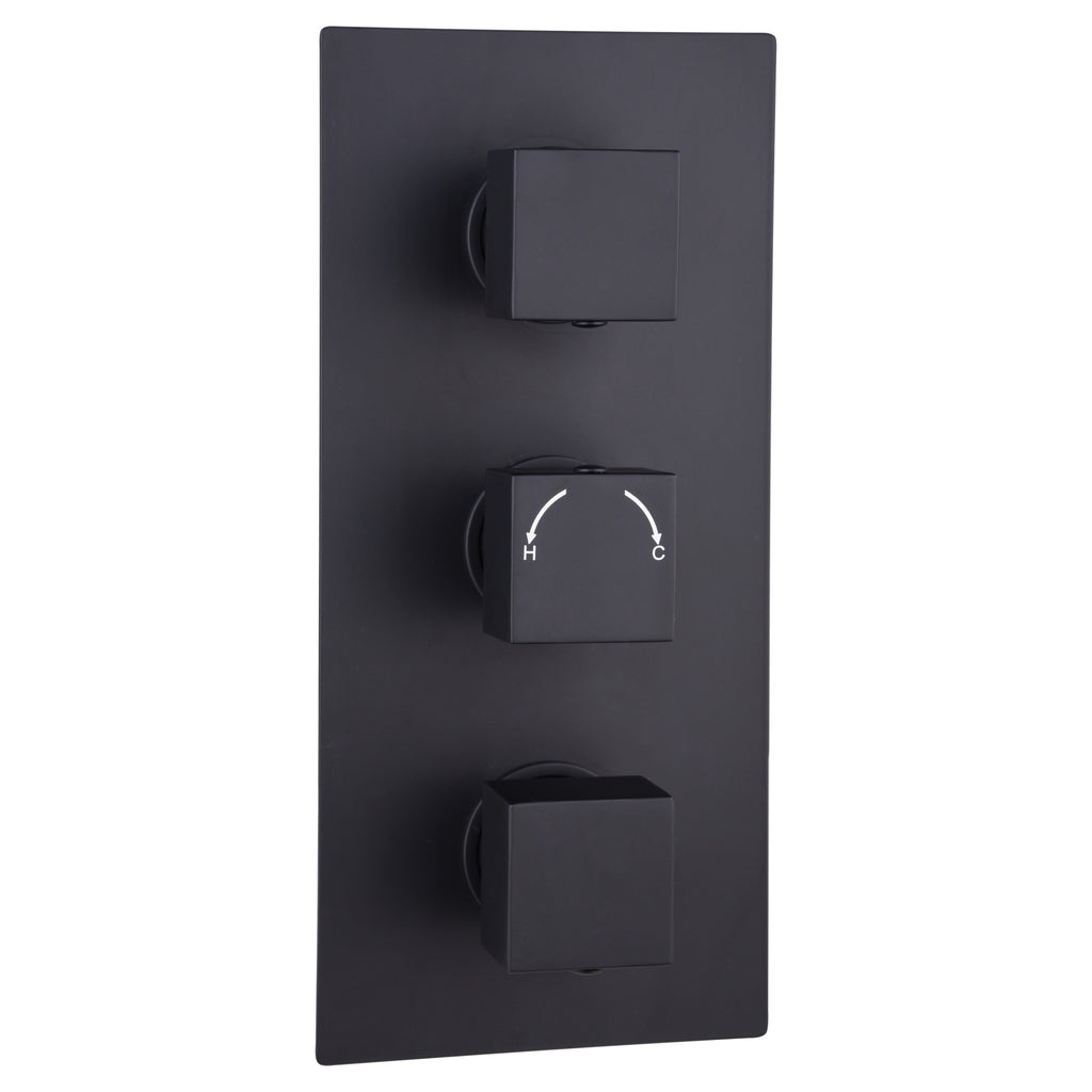 Tailored Square Thermostatic 2 Outlet 3 Handel Concealed Shower Valve - Black