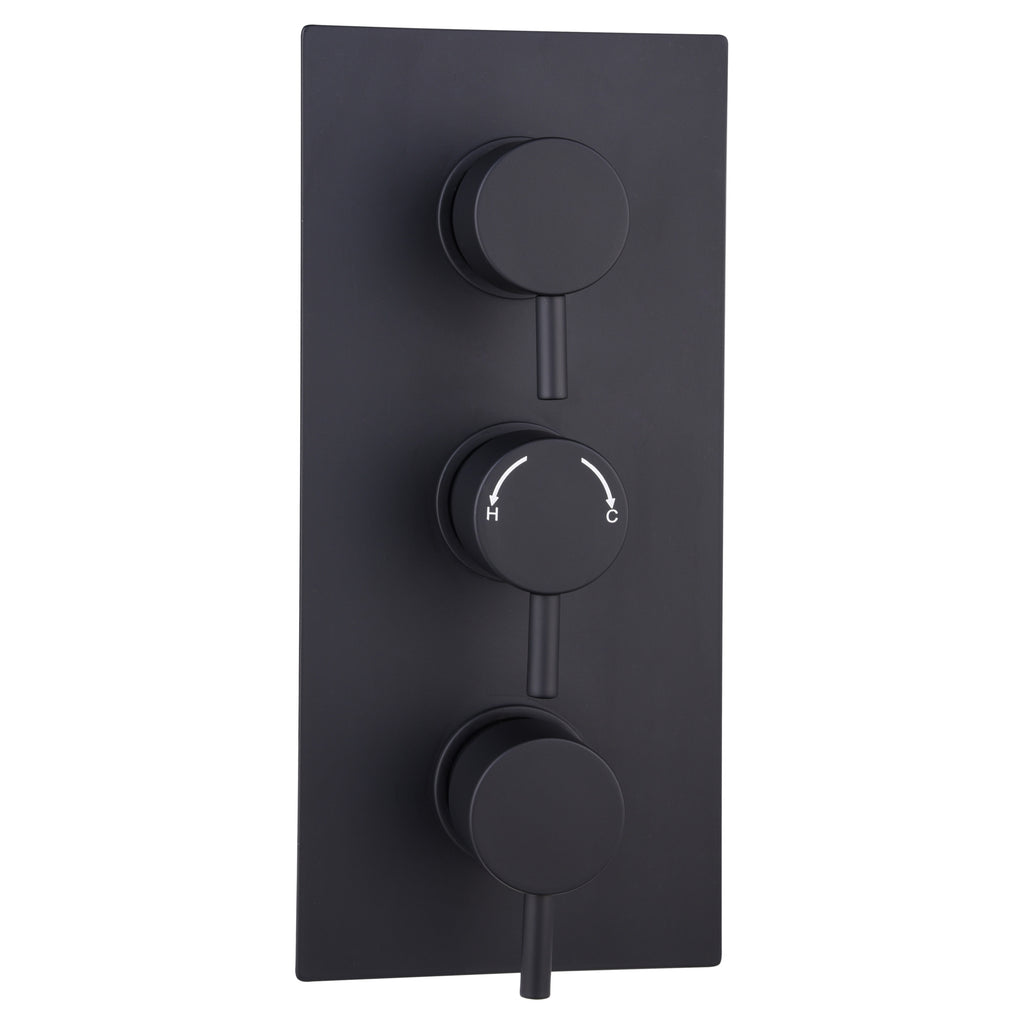 Tailored Round Thermostatic 2 Outlet 3 Handel Concealed Shower Valve - Black