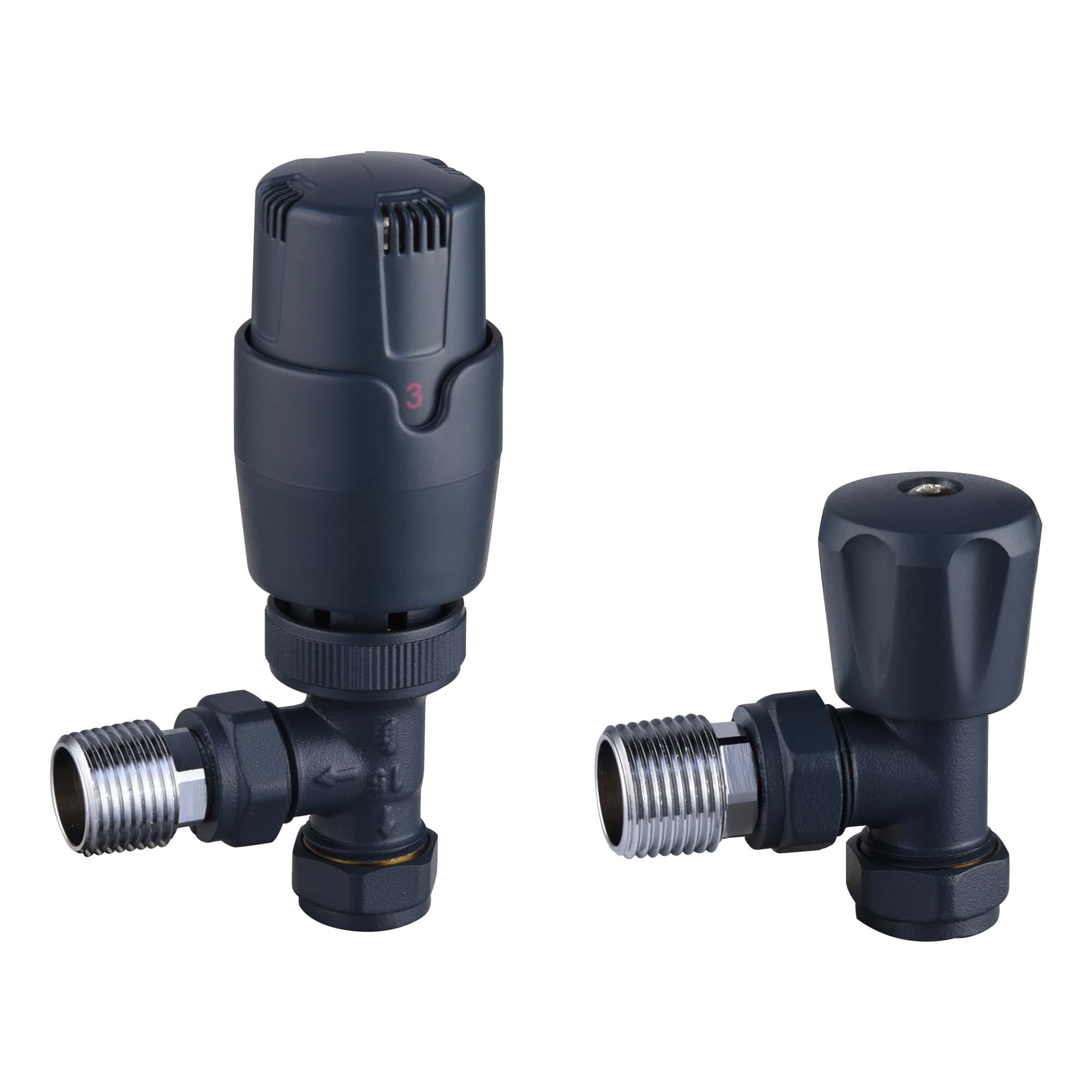 Thermostatic radiator valves for bathroom heating controls, featuring adjustable temperature settings and durable brass construction, ideal for modern bathroom radiator installation.