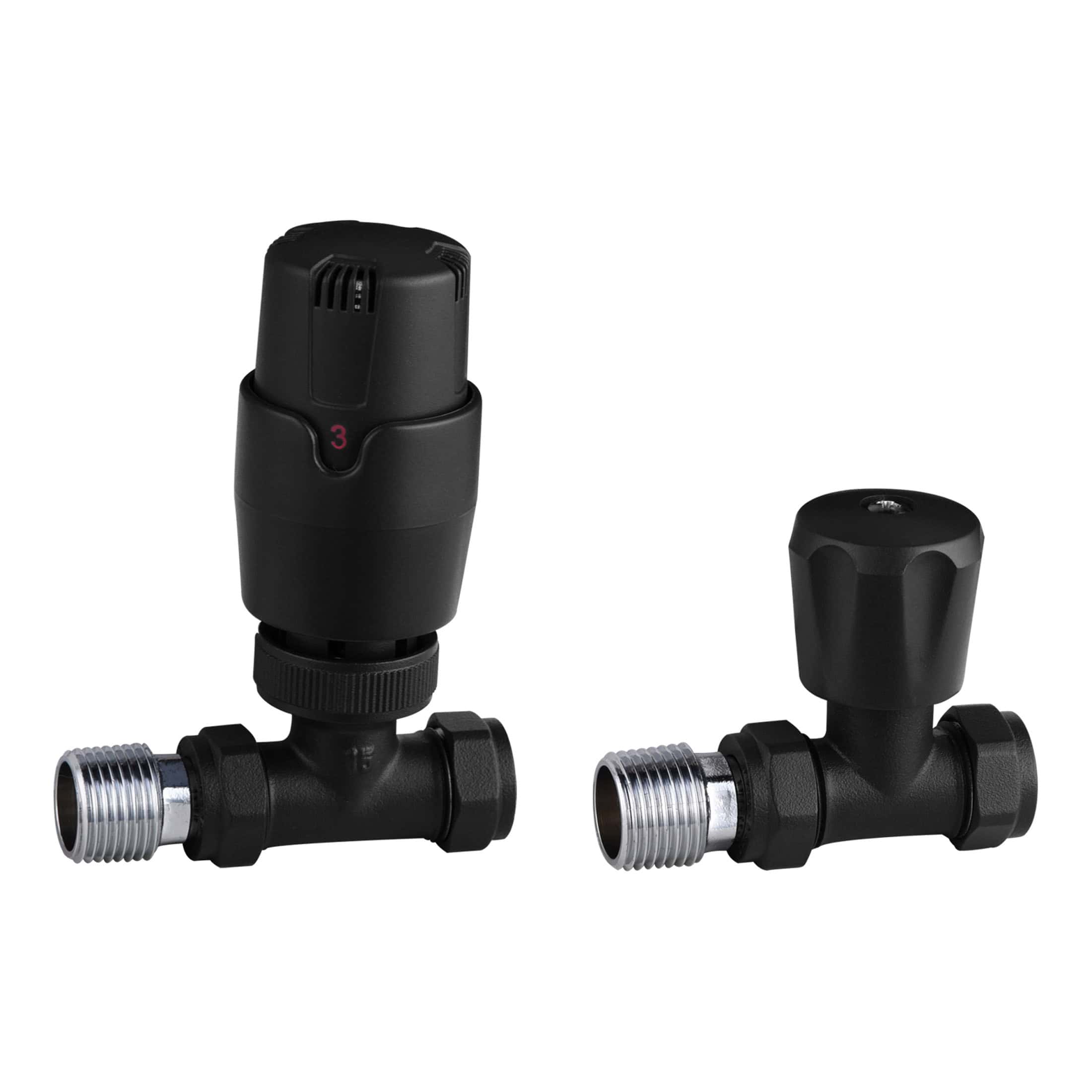 Universal radiator thermostatic valve and control valve for bathroom heating systems.