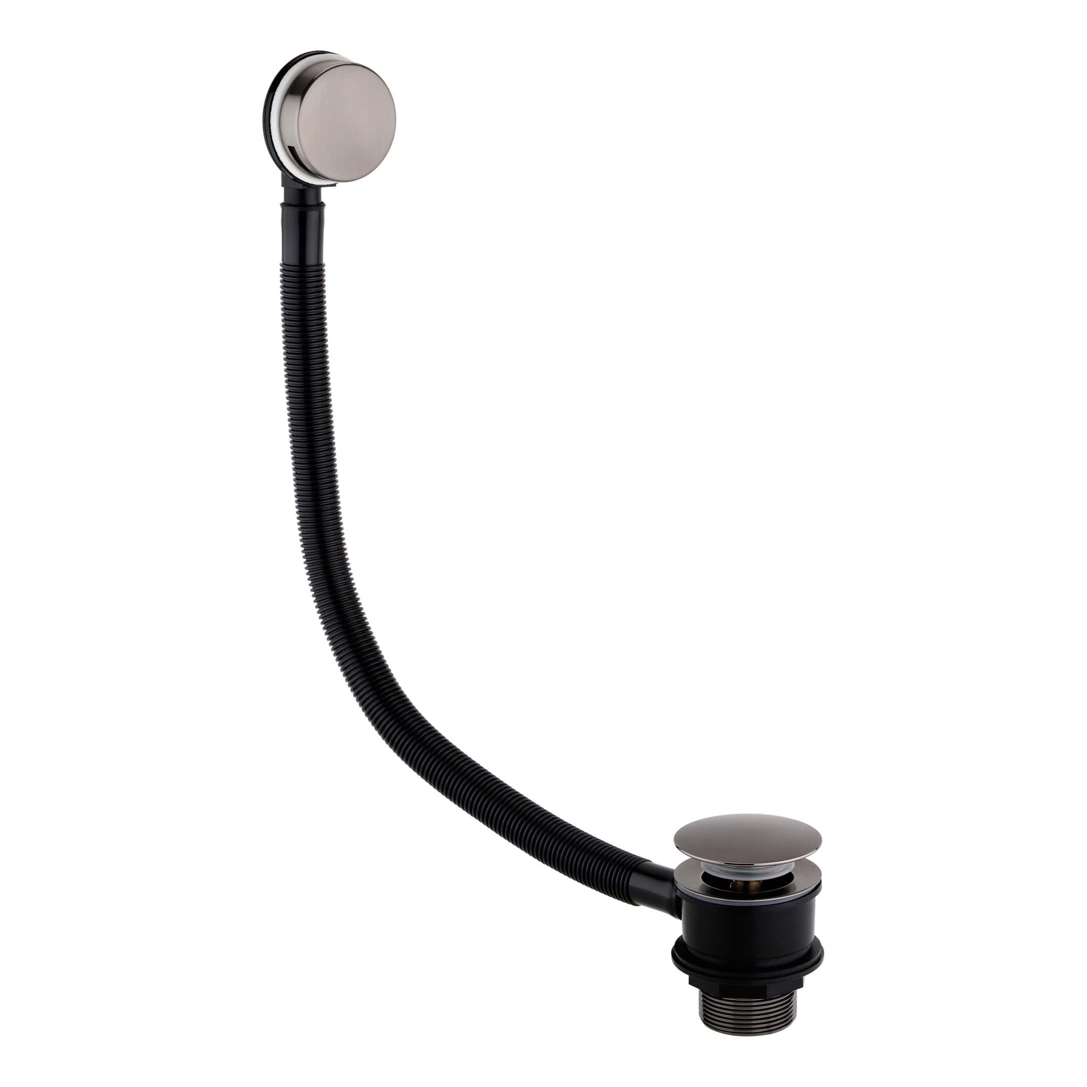 Flexible bathroom sink waste trap in black with chrome finish cover, suitable for modern bathroom fixtures. Durable and easy to install, perfect for replacing old or damaged waste fittings.