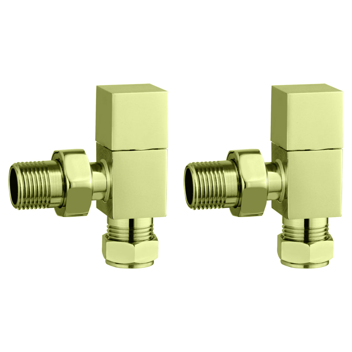 Tailored Cubic Angled Radiator Valves - Brushed Brass