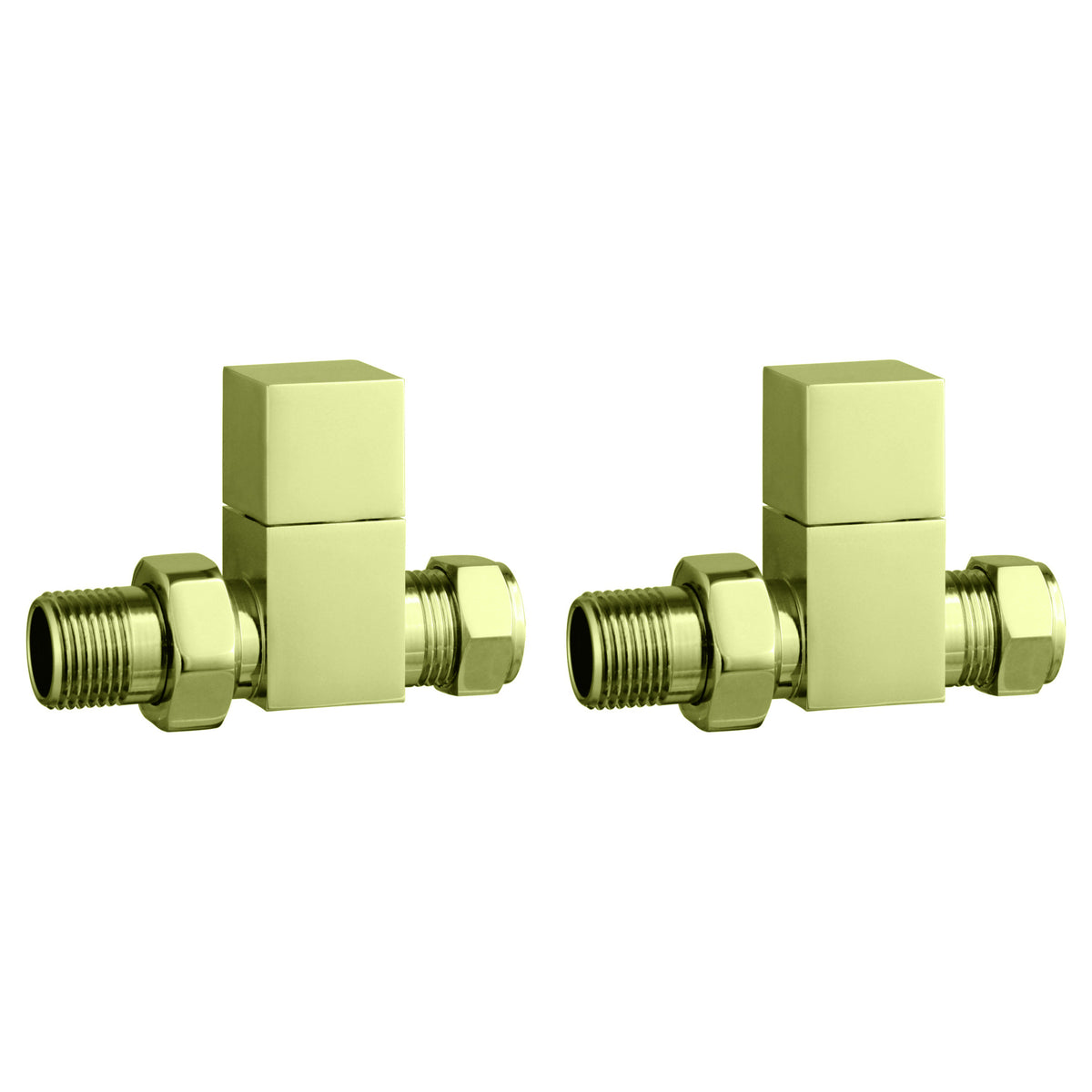 Tailored Cubic Straight Radiator Valves - Brushed Brass