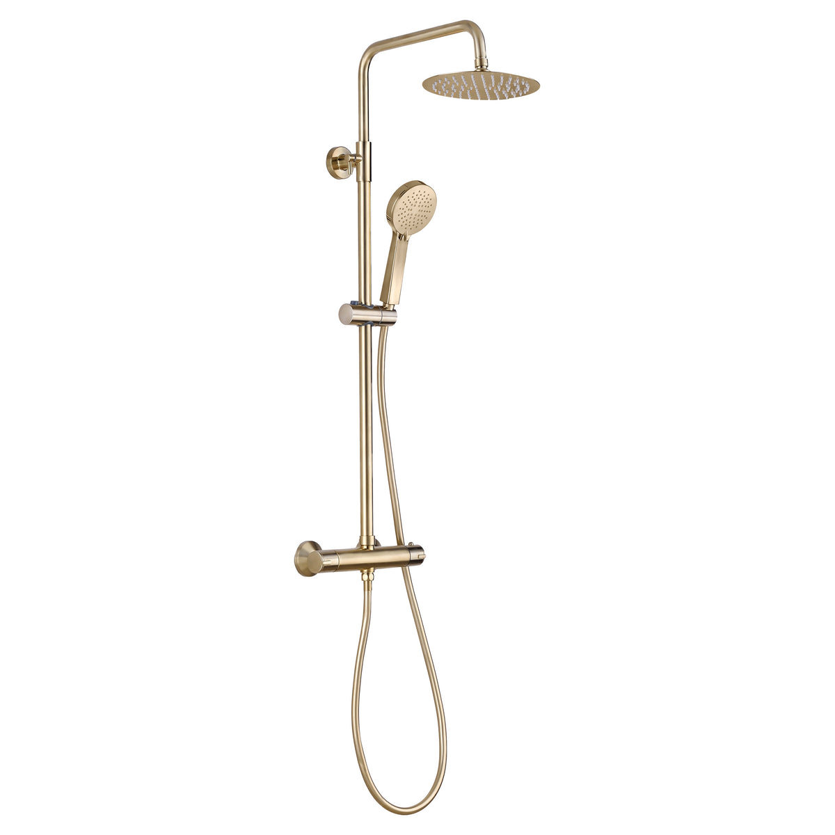 Tailored Plumb Essential Round 2 Outlet Thermostatic Concealed Shower Valve With Overhead Shower Kit, Brushed Brass