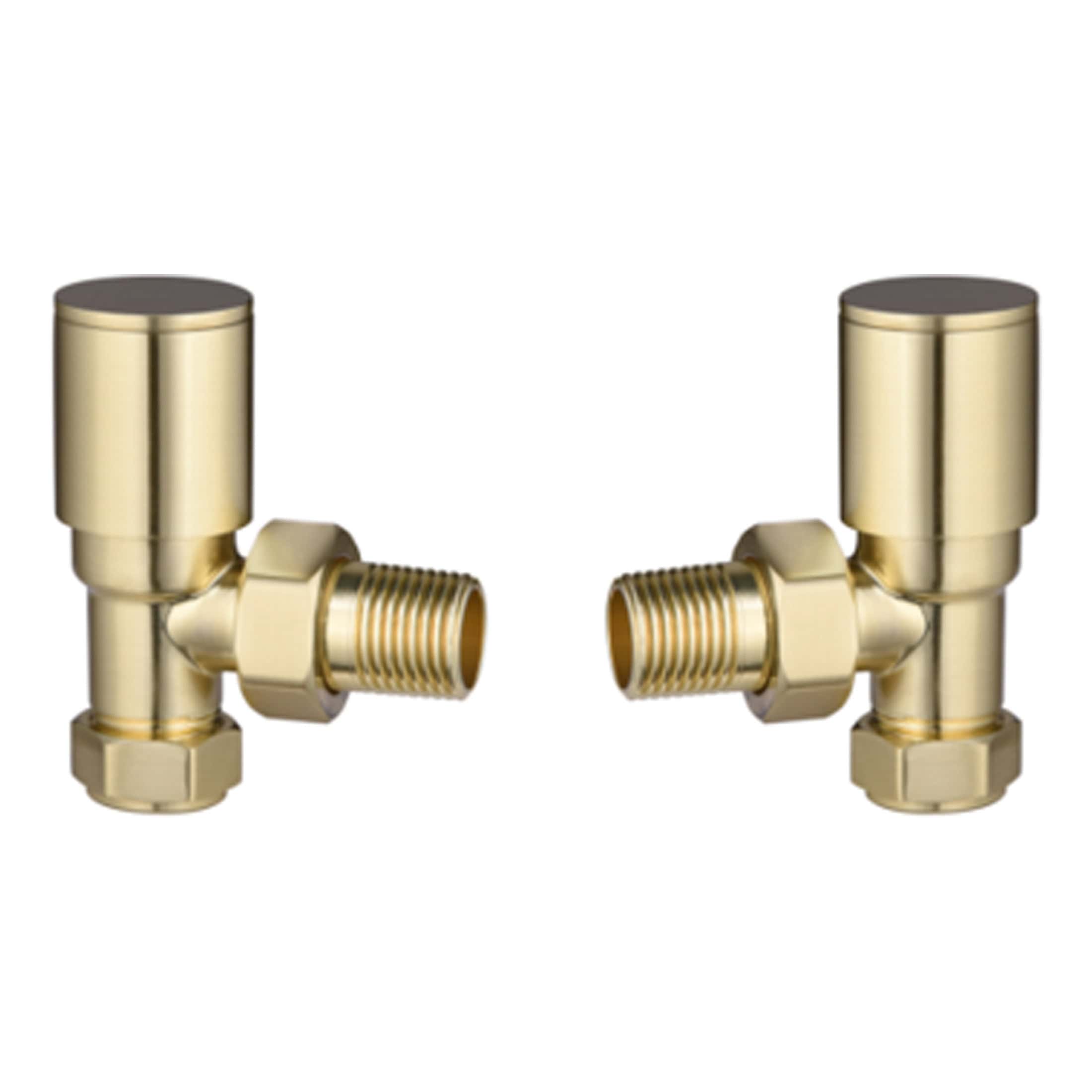 Brass radiator valve connectors for bathroom heating systems, high-quality plumbing fittings, ideal for modern bathroom installations, durable and corrosion-resistant.