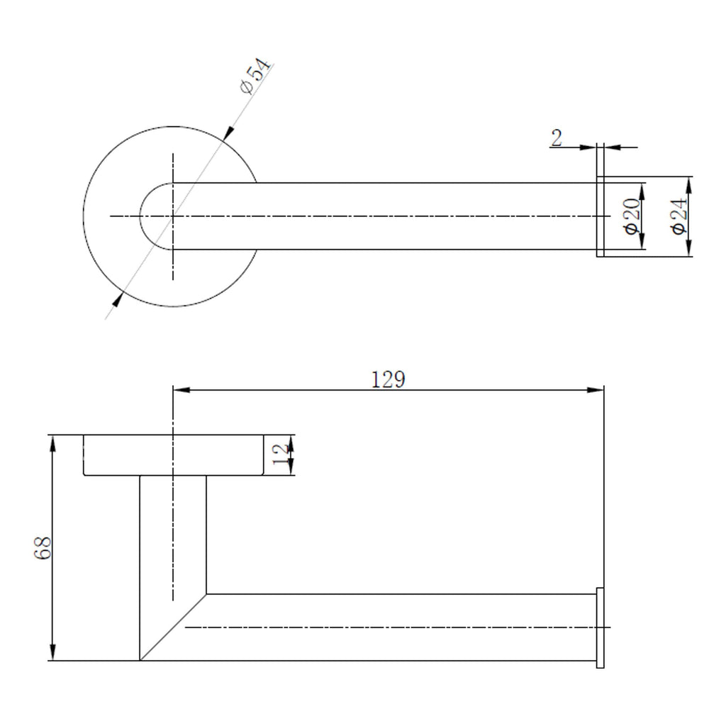 Ø54mm industrial pipe fitting with detailed technical drawing, dimensioned for plumbing installation. Suitable for bathroom and kitchen plumbing projects.