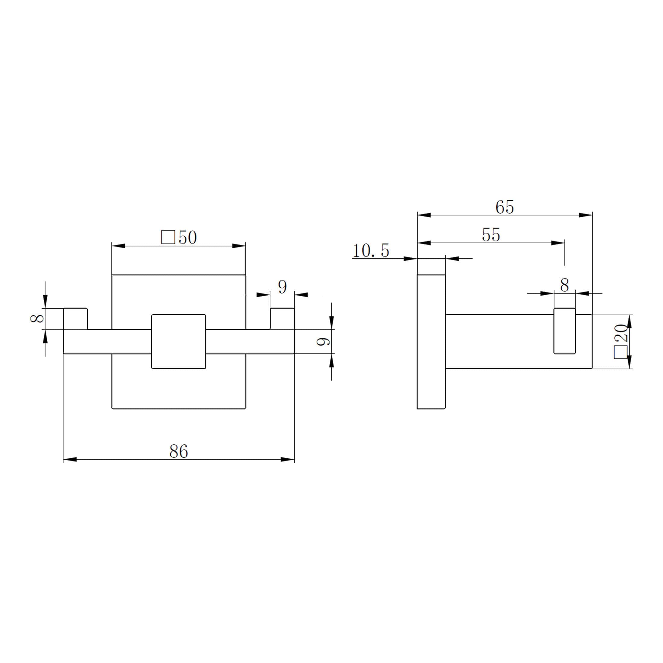 Precise technical bathroom fixture schematic with measurements for installation, featuring detailed dimensions for brackets, length, and spacing, ideal for bathroom renovation or design projects.