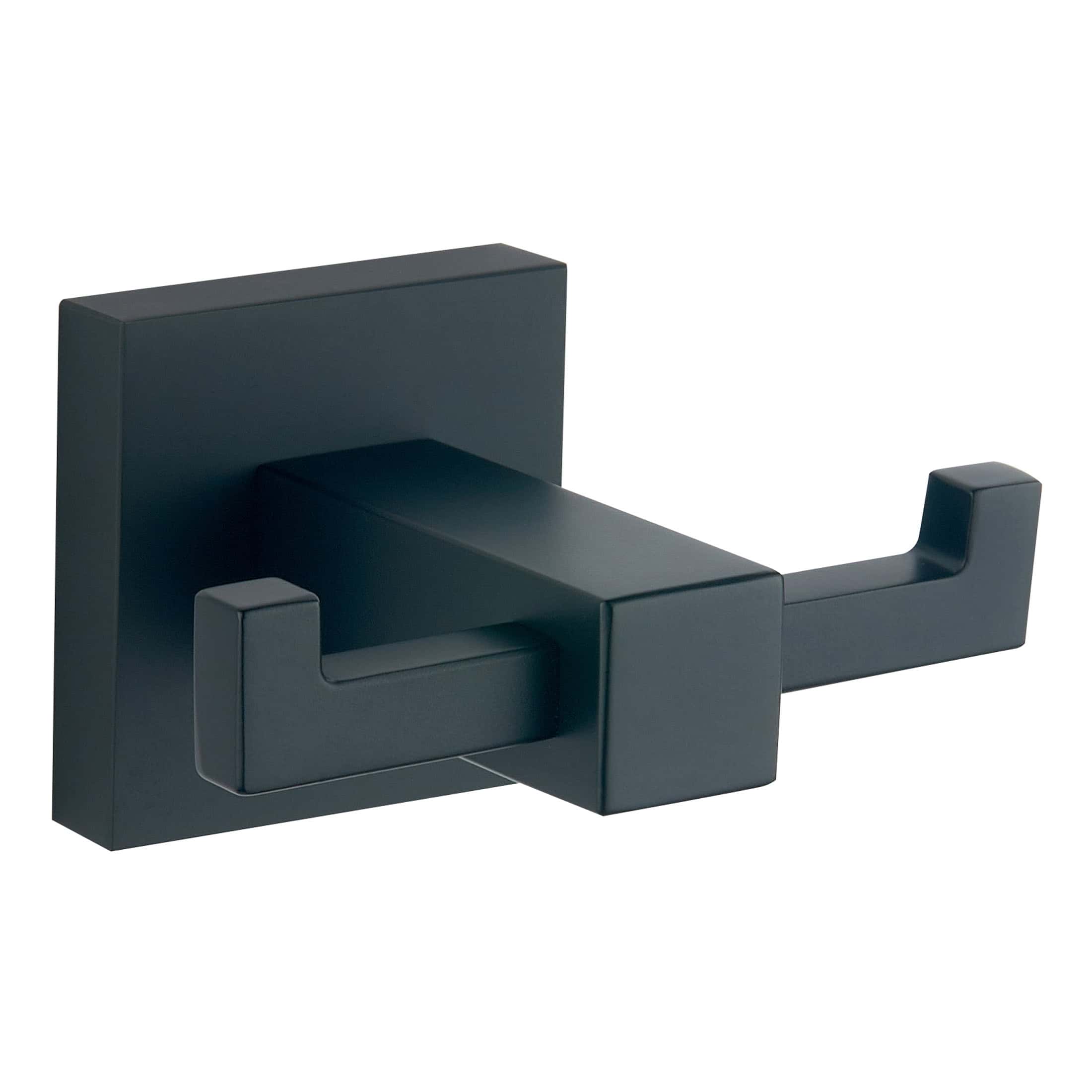 Stylish black towel hook for modern bathrooms, wall-mounted with a sleek matte finish, durable design, and easy installation for bathroom organisation and accessories.