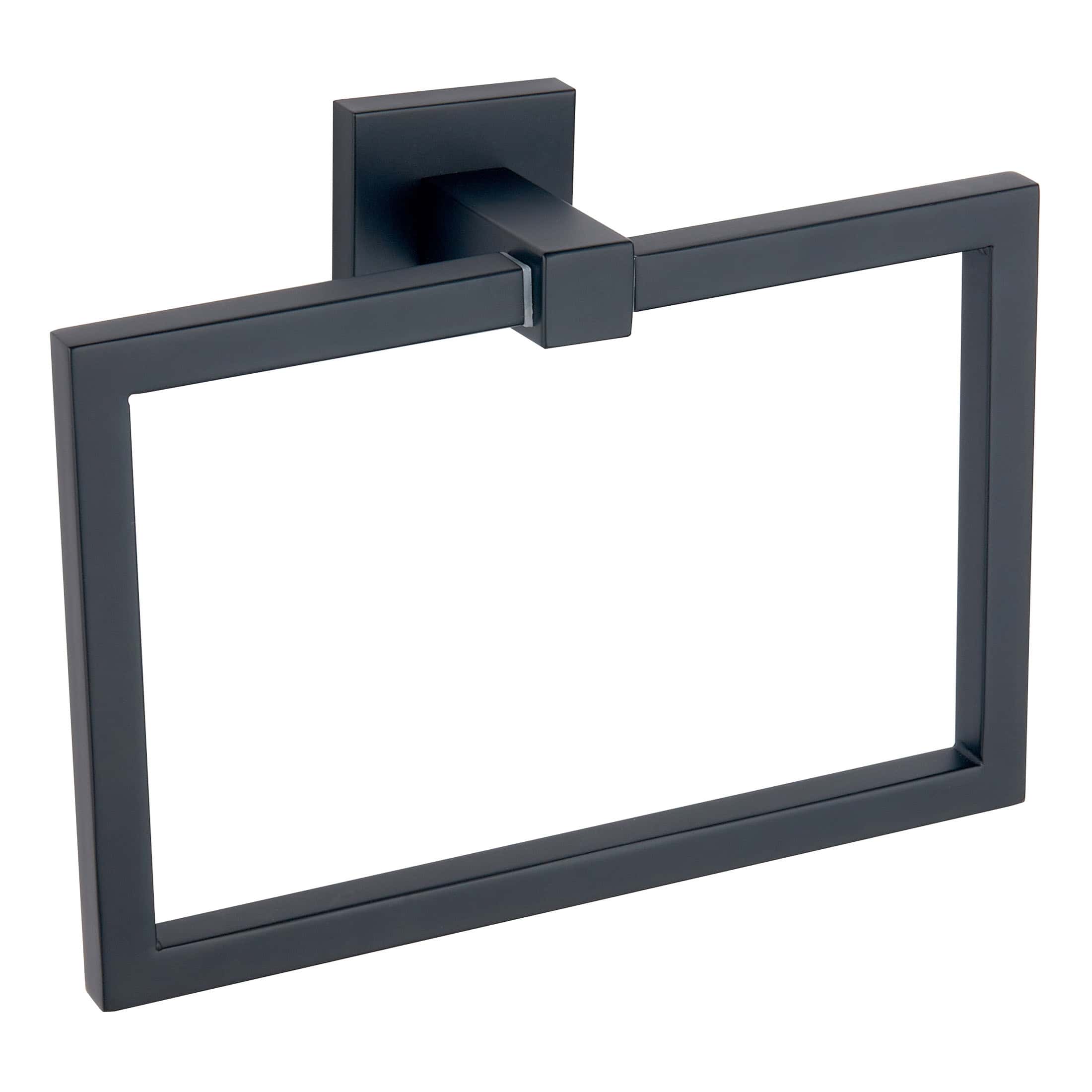 Sleek black metal bathroom toilet paper holder with a modern rectangular design for contemporary bathroom decor.