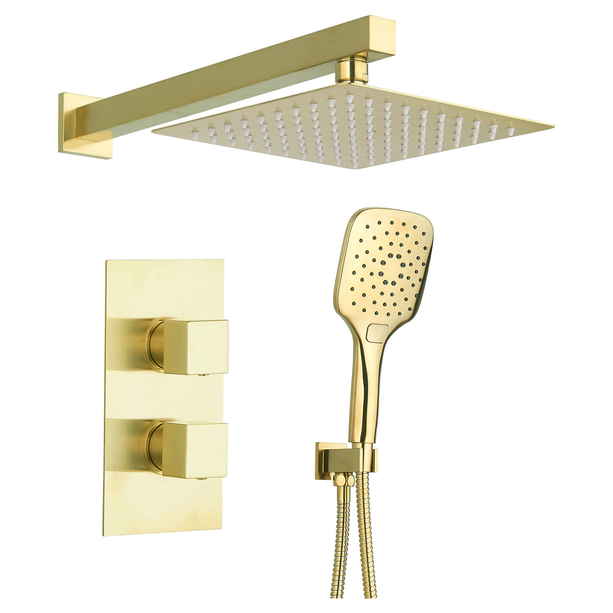 Tailored Square 2 Outlet 2 Handel Thermostatic Concealed Shower Valve With Kit - Brushed Brass