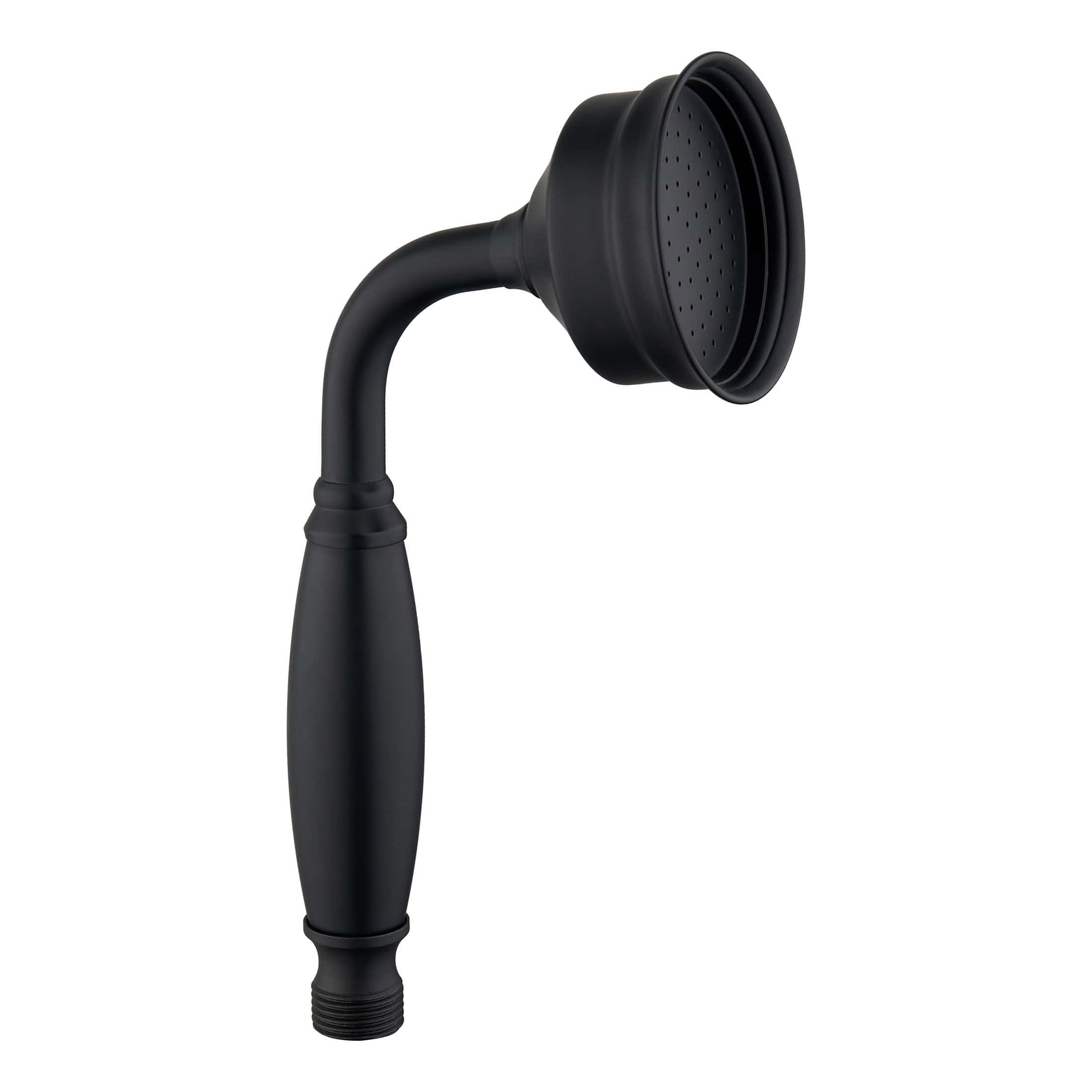 Black handheld shower head with adjustable water spray by Bubly Bathrooms, perfect for modern bathrooms, stylish and functional shower head compatible with UK plumbing systems.