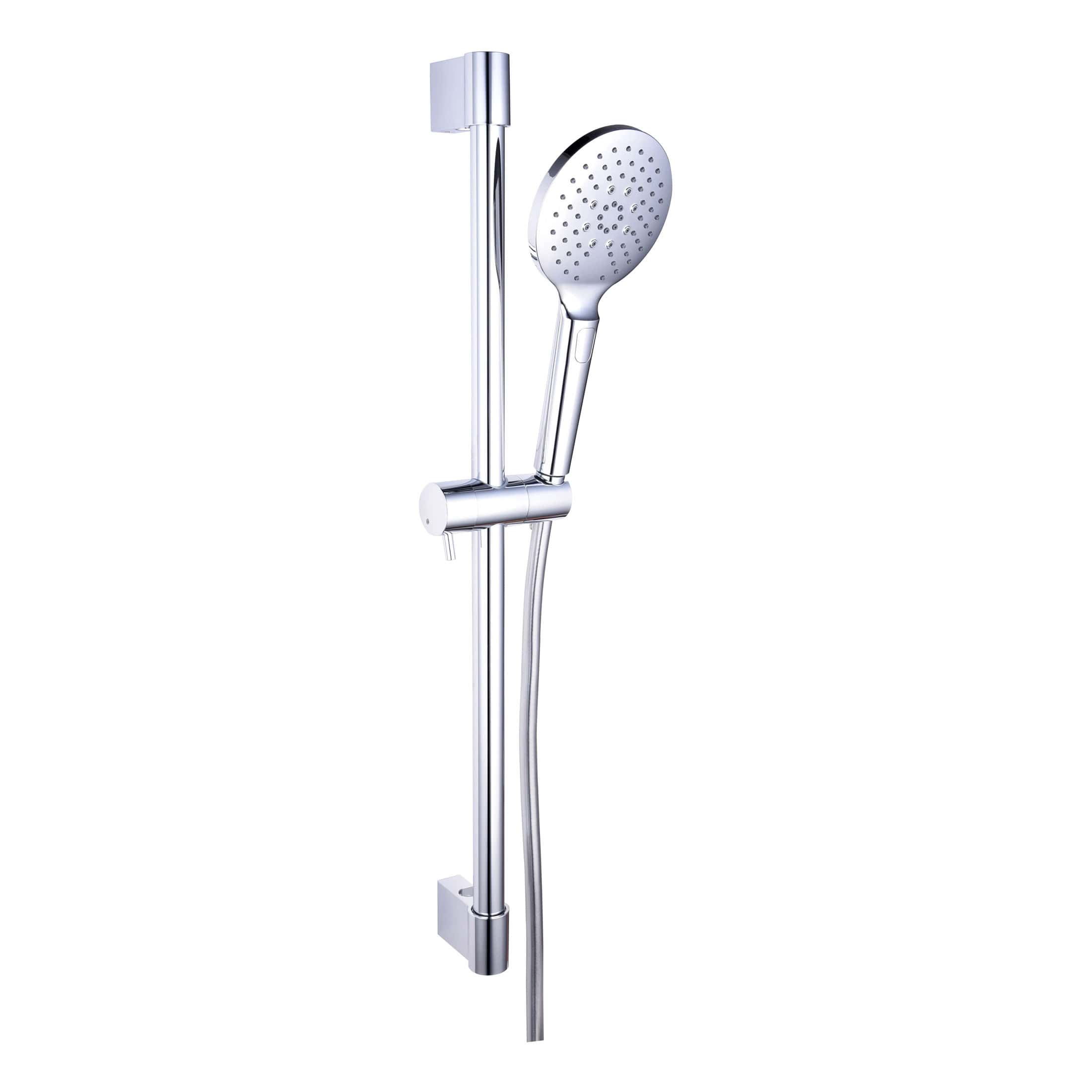 Shower rail and handheld showerhead set with adjustable height, chrome finish, modern bathroom fixture for a stylish and functional shower experience.