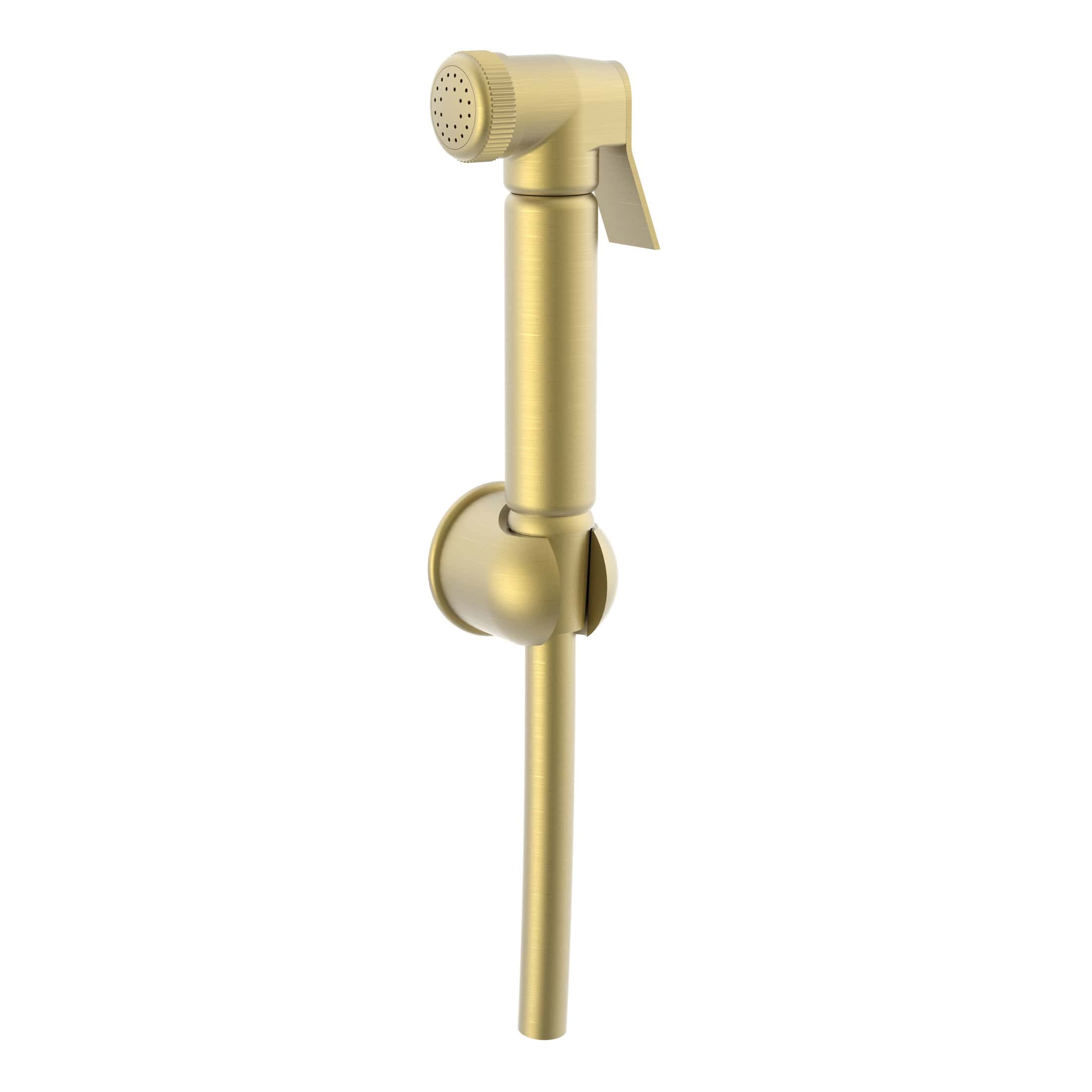 Brass handheld bidet spray for bathroom hygiene and modern bathroom fixtures.