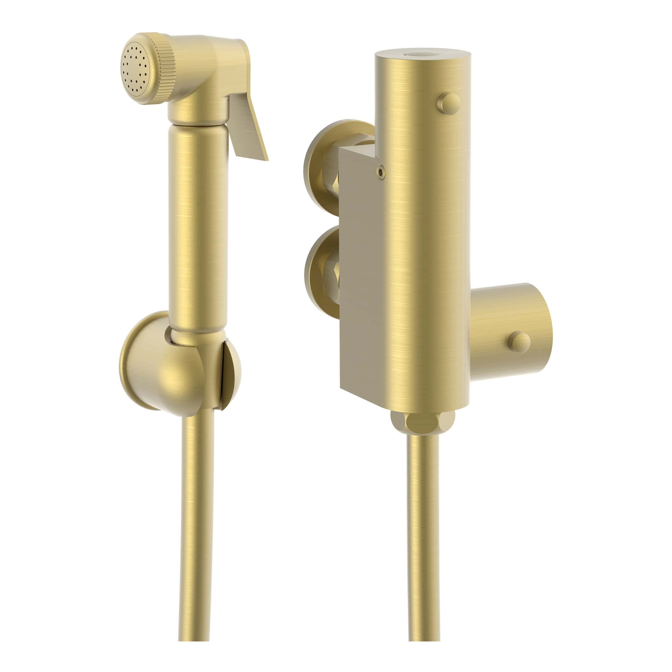 Polished gold bathroom shower fittings set including showerhead and wall-mounted controls, modern design for luxurious bathroom upgrade.