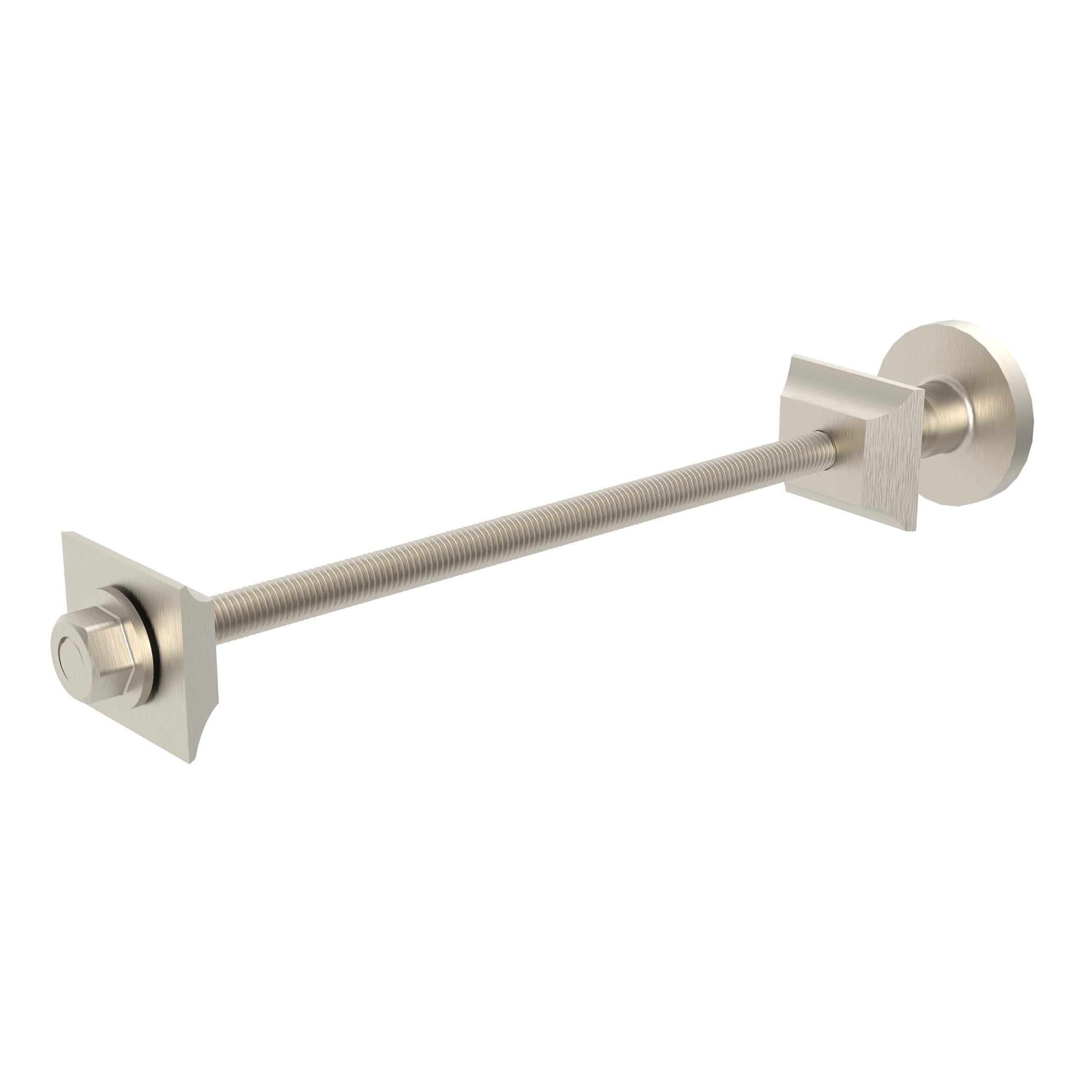 Stainless steel bathroom wall anchor with threaded rod and mounting plates, ideal for secure fixture installation in modern bathroom interiors.