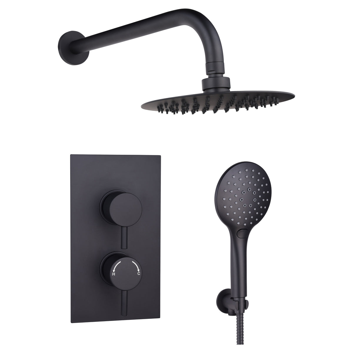 Tailored Round Thermostatic 2 Outlet 2 Handel Concealed Shower Kit With Shower Head - Black - 347