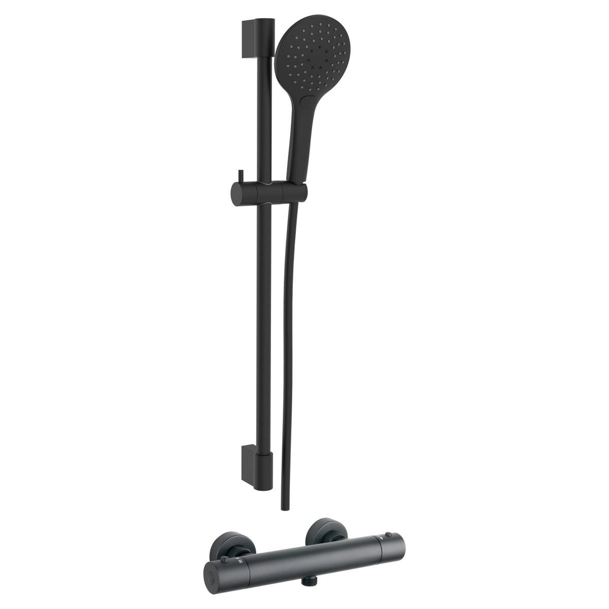 Tailored Round 1 Outlet Thermostatic Bar Shower Valve With 3 Mode Riser Rail Kit, Black