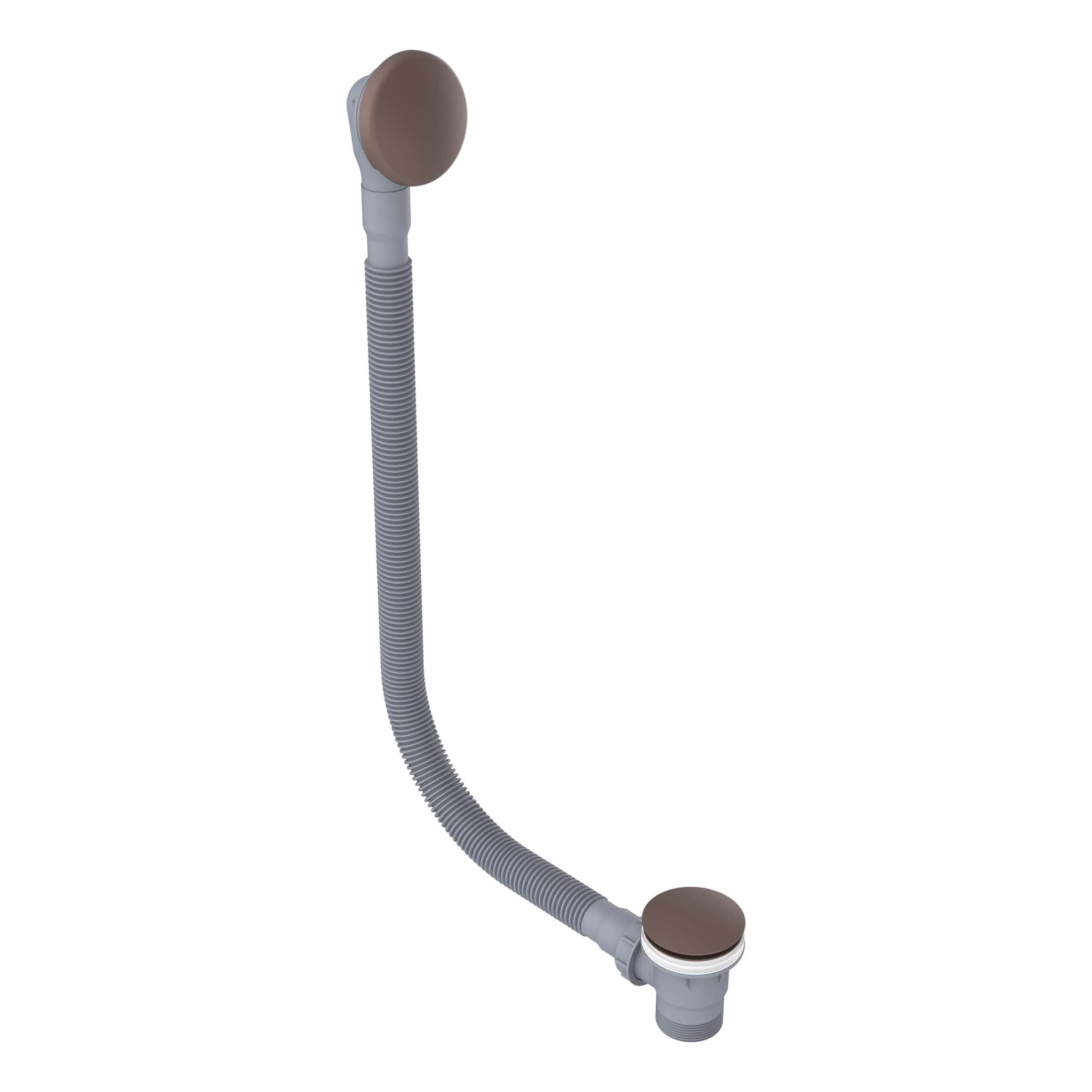 Flexible bathroom sink waste trap pipe with fittings for plumbing repair or installation, in grey plastic with brown caps.