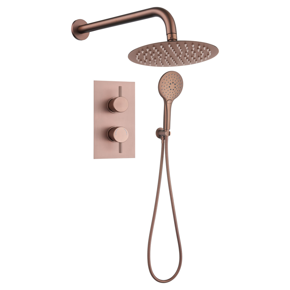Tailored Round 2 Outlet 2 Handel Thermostatic Concealed Shower Valve With Shower Kit, Brushed Bronze