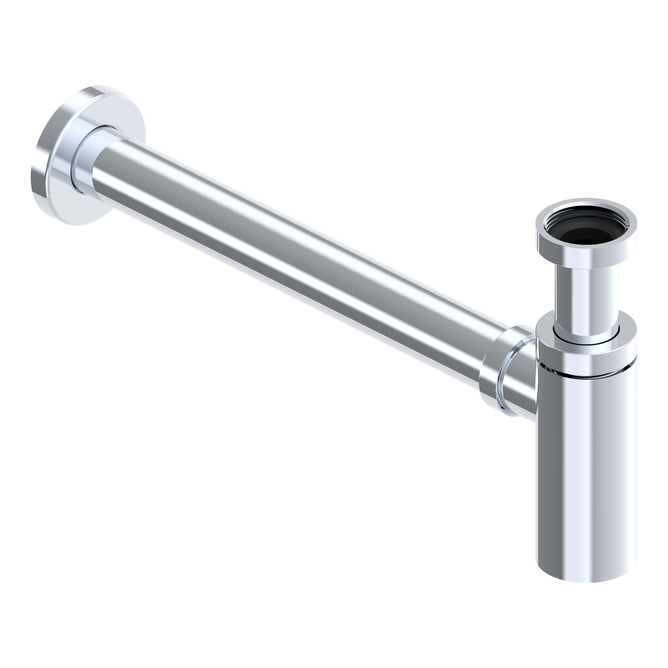 Shiny chrome bathroom sink drain pipe with flexible connections, modern plumbing fixture for elegant bathroom design. Perfect for ensuring efficient water flow and drainage.