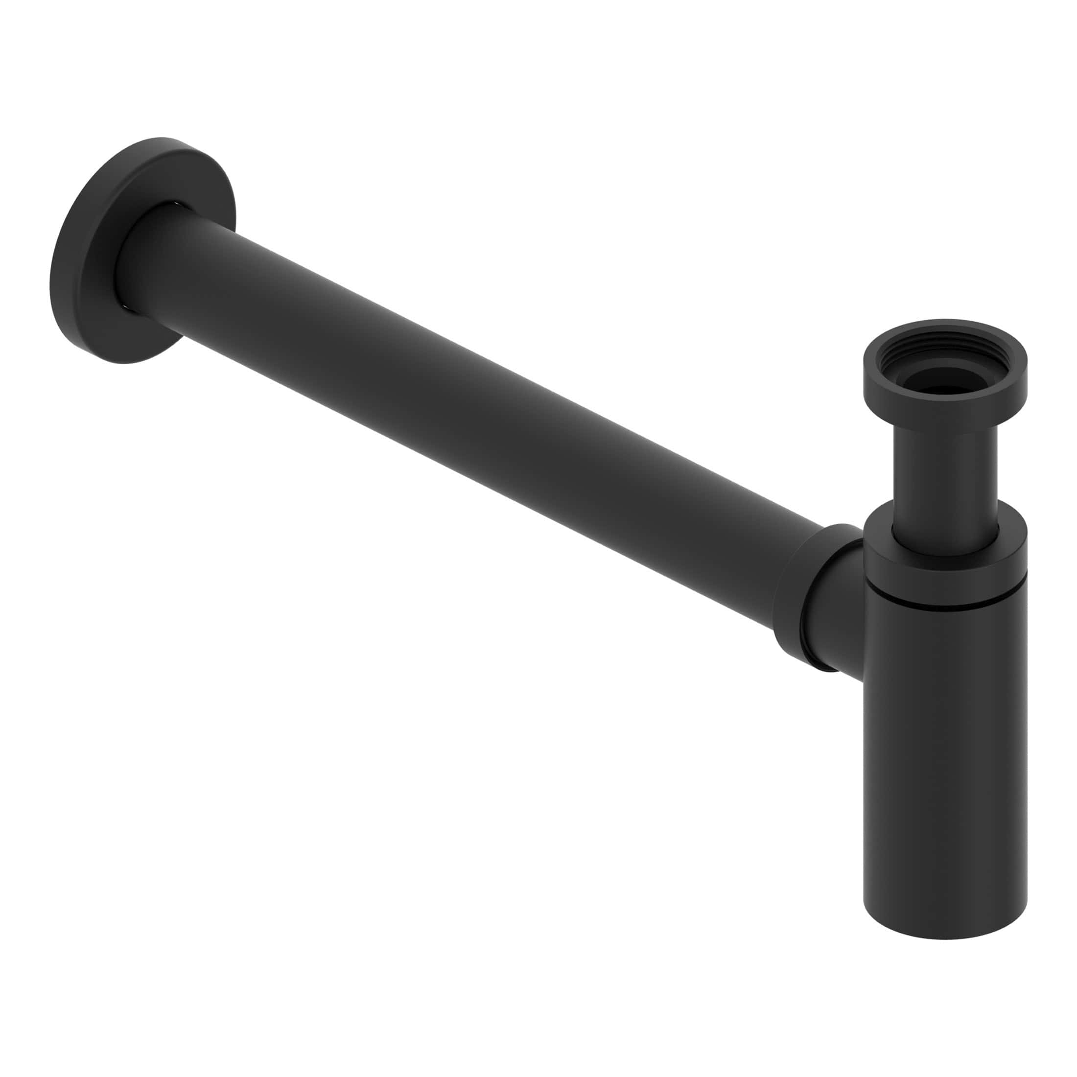 Black modern bathroom sink drain pipe, versatile plumbing waste fitting, easy to install for bathroom basins, durable design, perfect for sleek and minimalist bathroom decor.