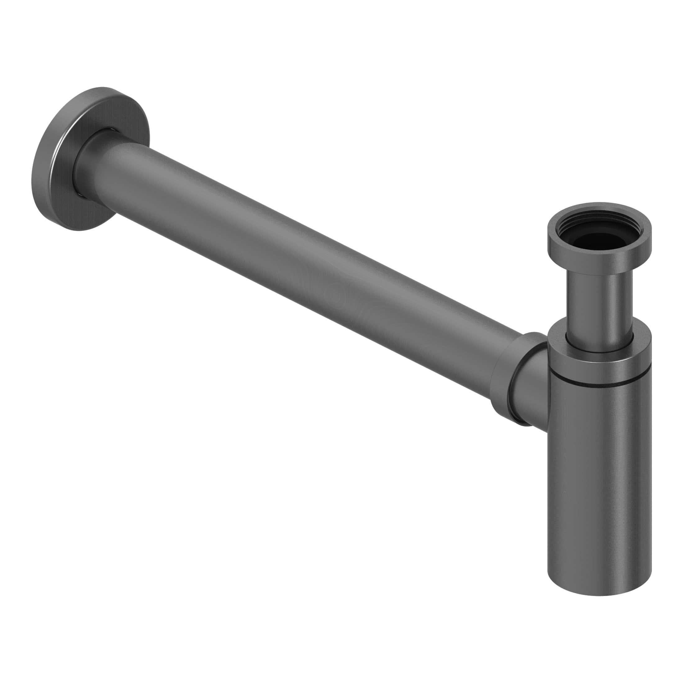 Chrome bathroom waste pipe with black internal threading for modern plumbing installations.
