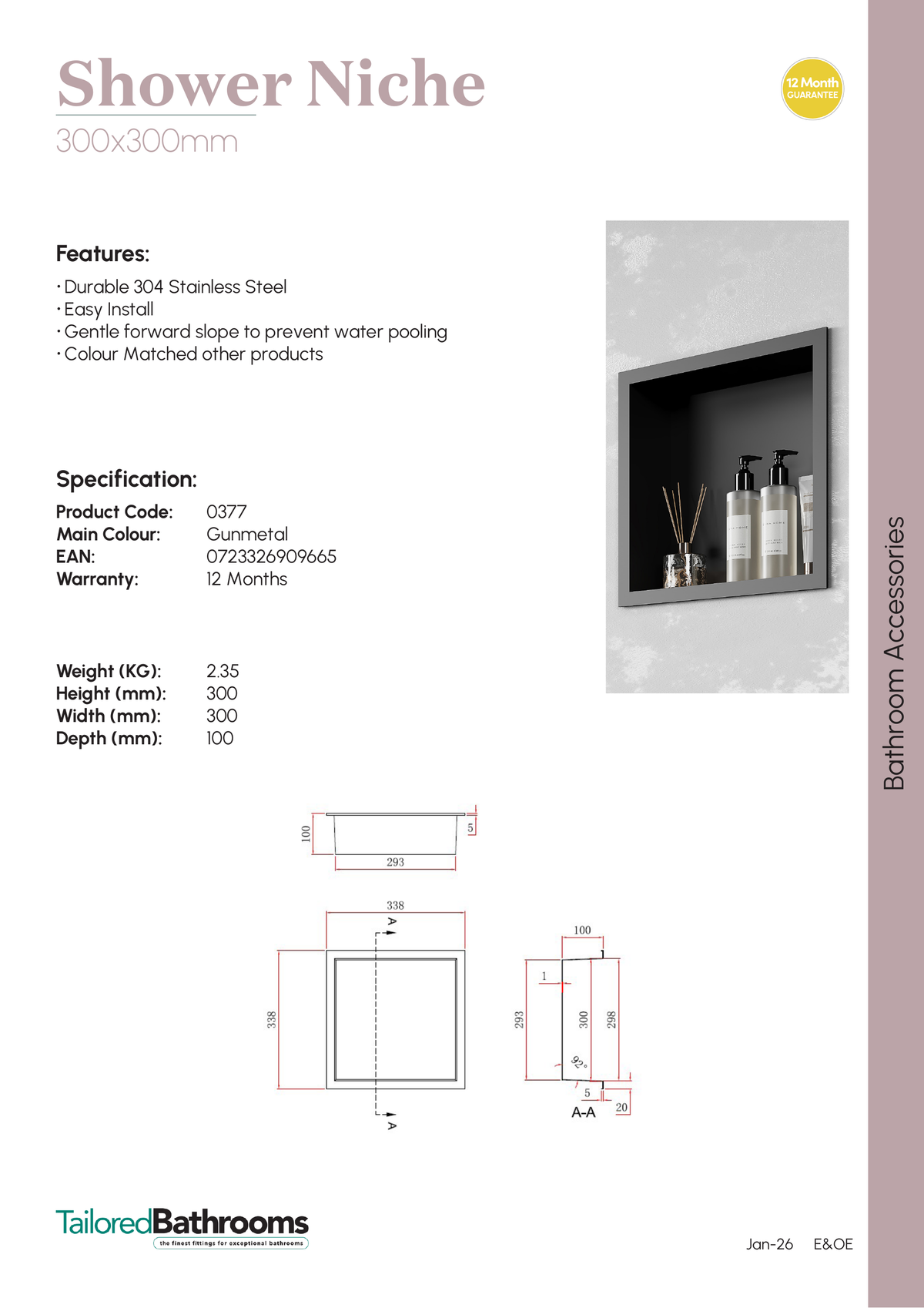 Tailored Gunmetal Shower Niche