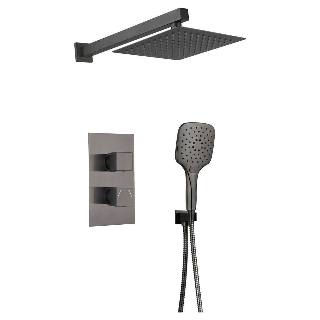 Tailored Square Concealed Thermostatic 2 Handle 2 Way Shower Kit with SS Head, Gunmetal